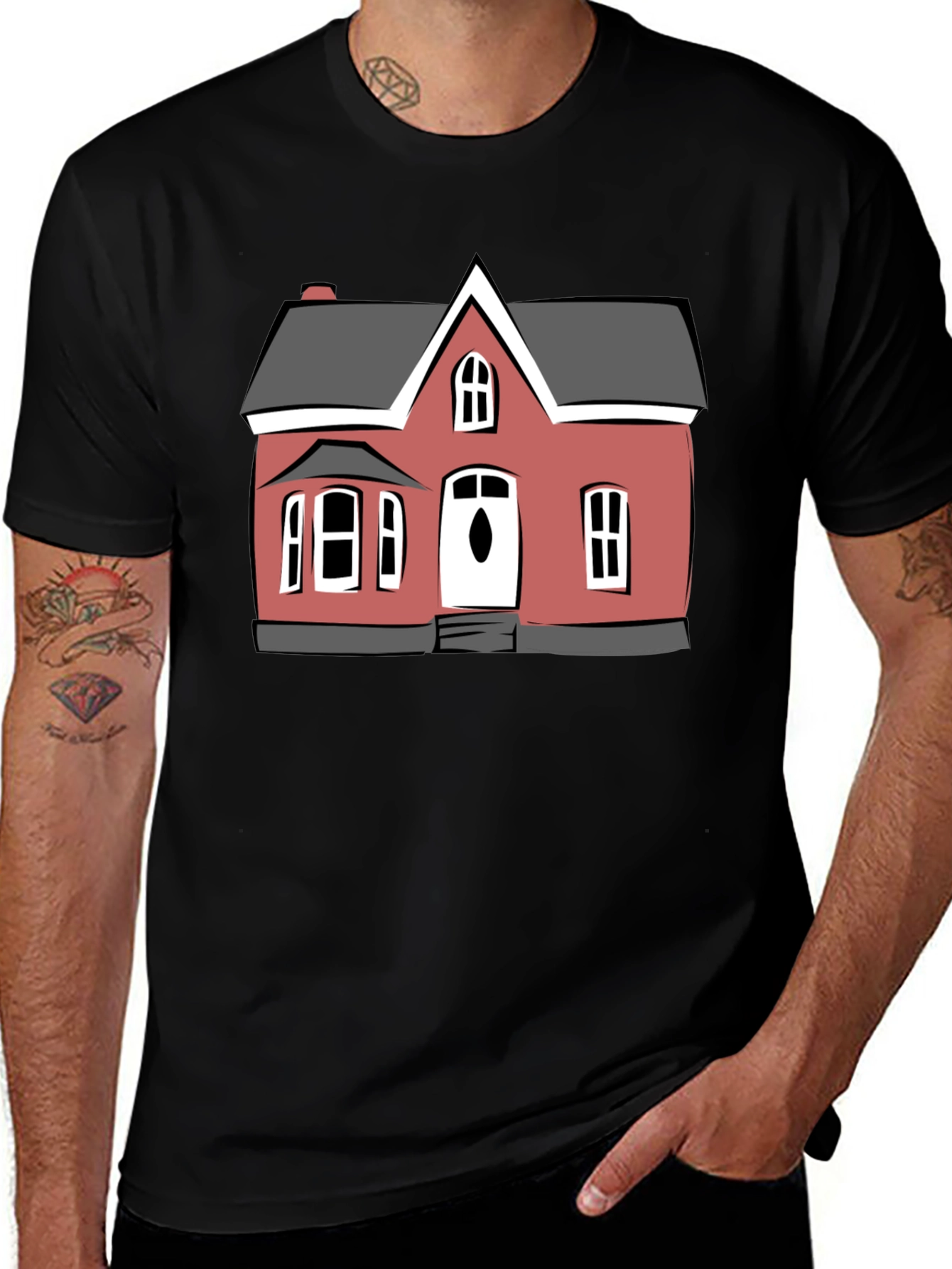 House Graphic Tee - Black Cotton T-Shirt