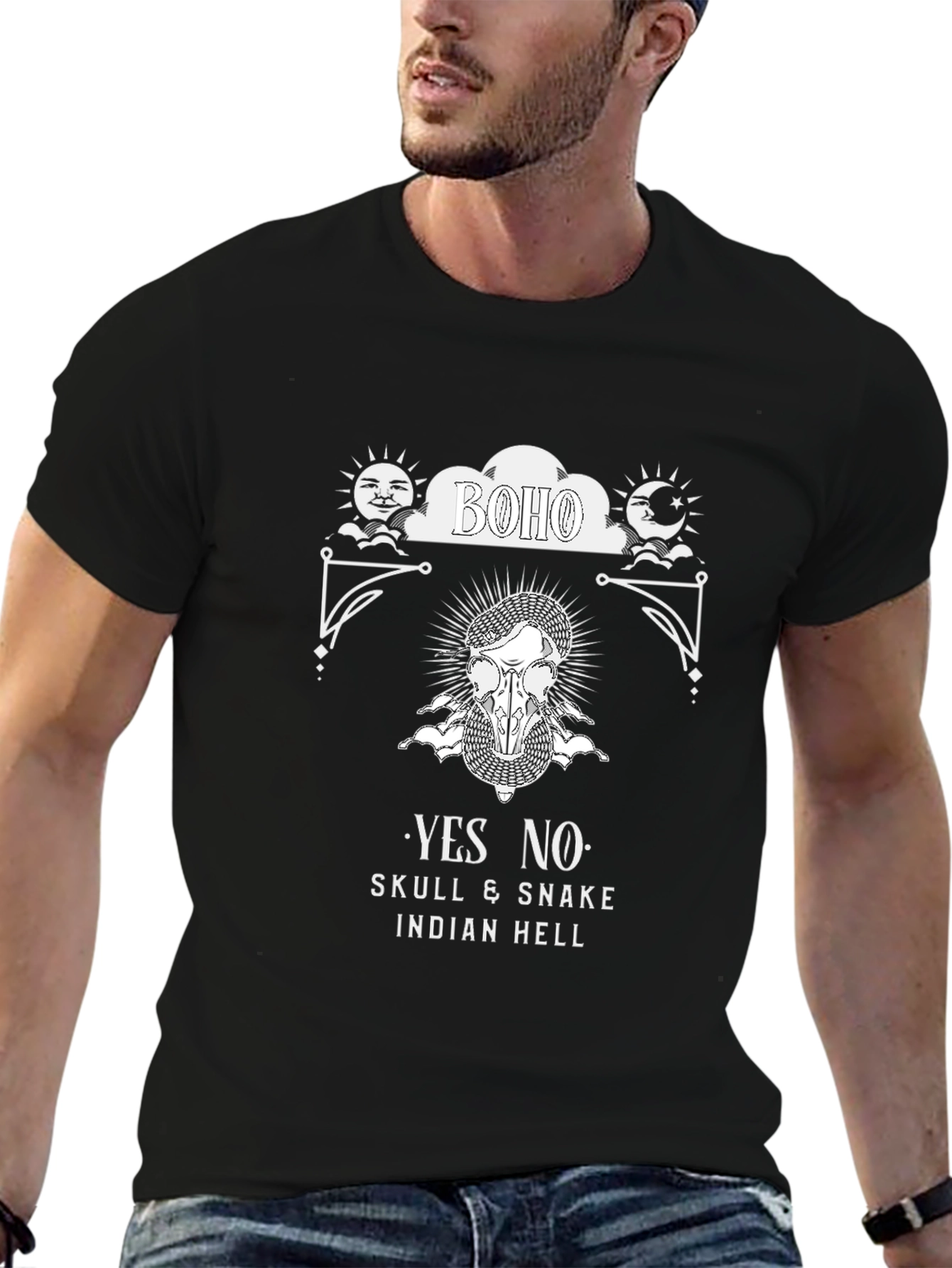 Boho Skull & Snake Graphic Tee - Black