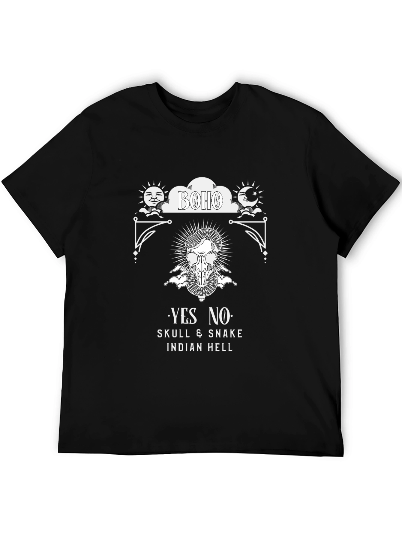 Boho Skull & Snake Graphic Tee - Black