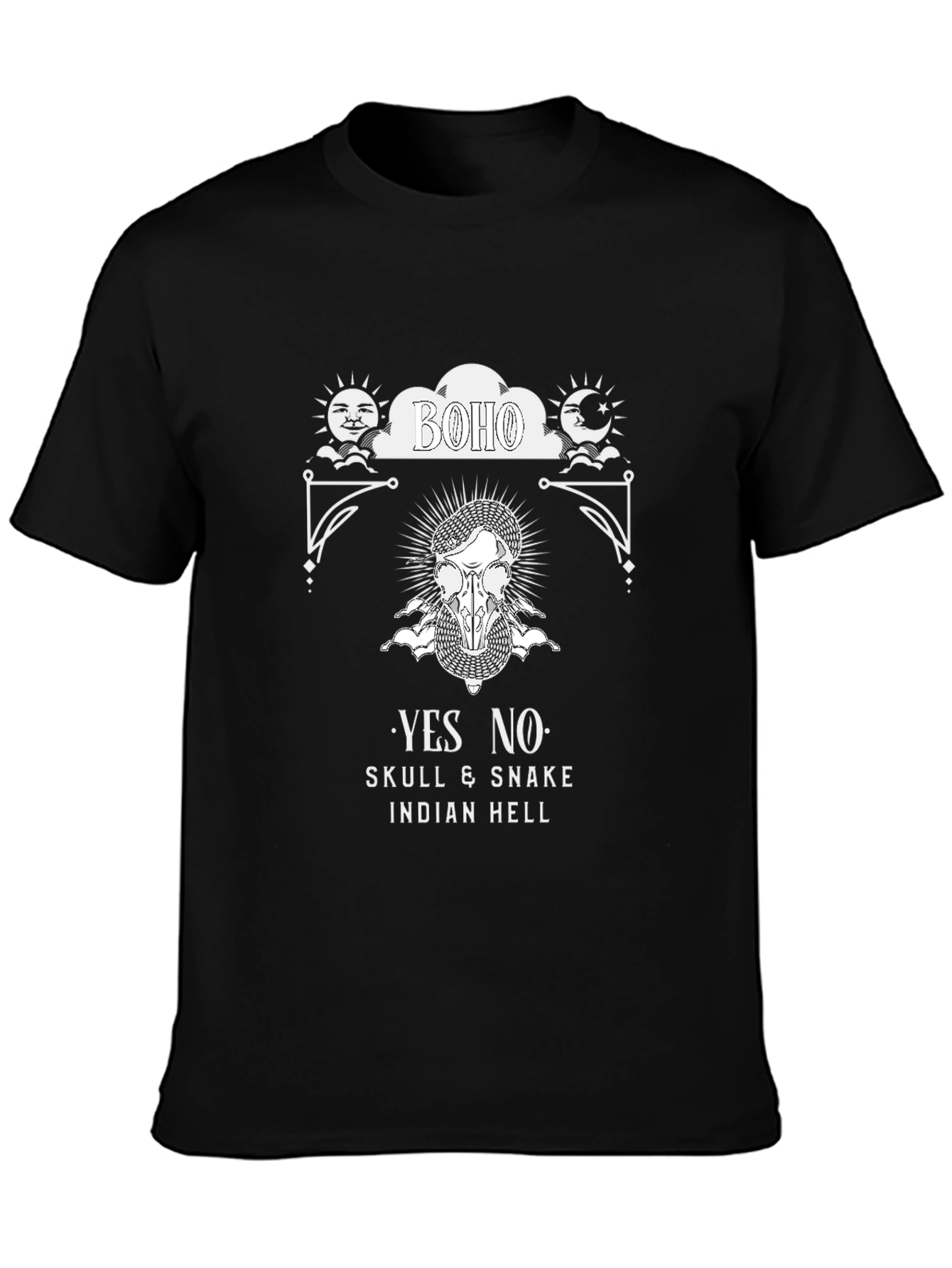Boho Skull & Snake Graphic Tee - Black