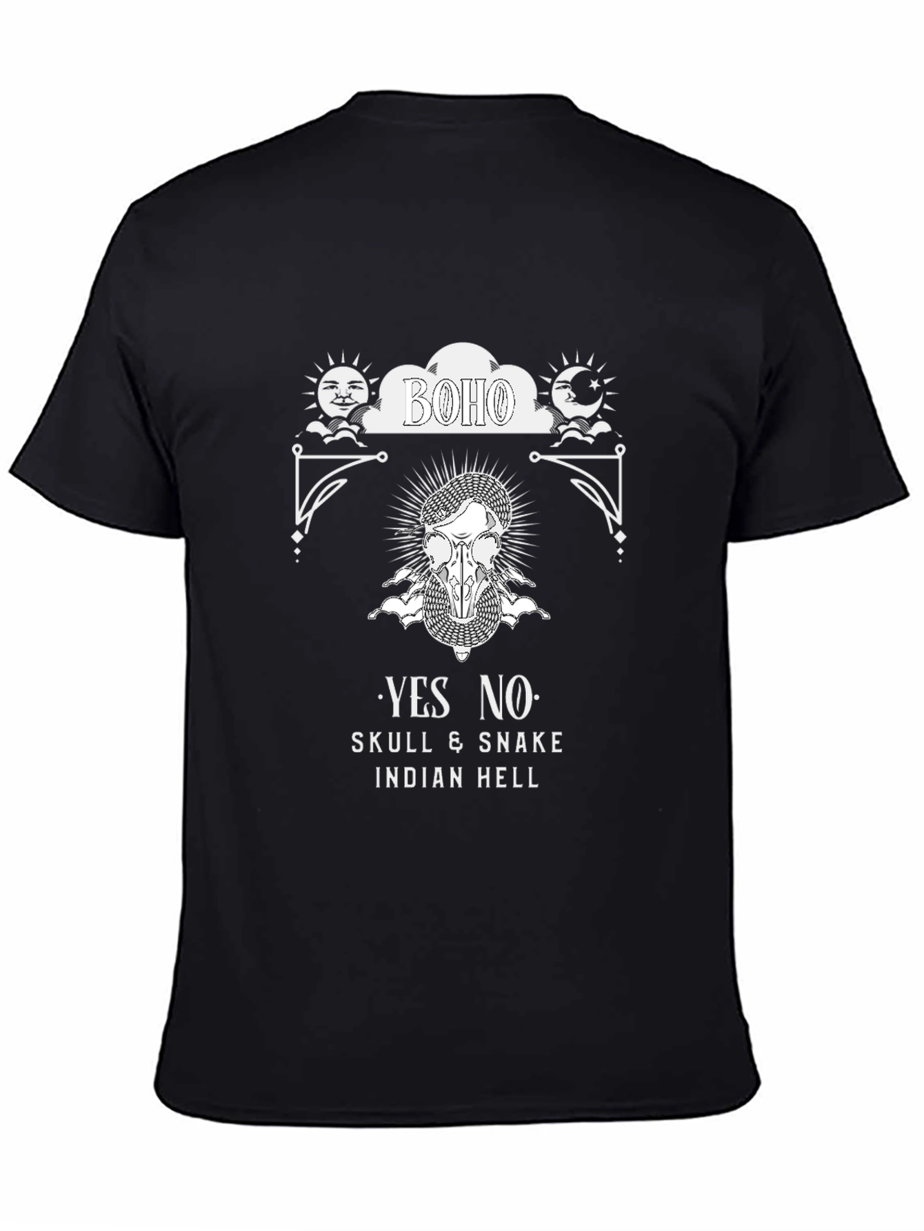 Boho Skull & Snake Graphic Tee - Black