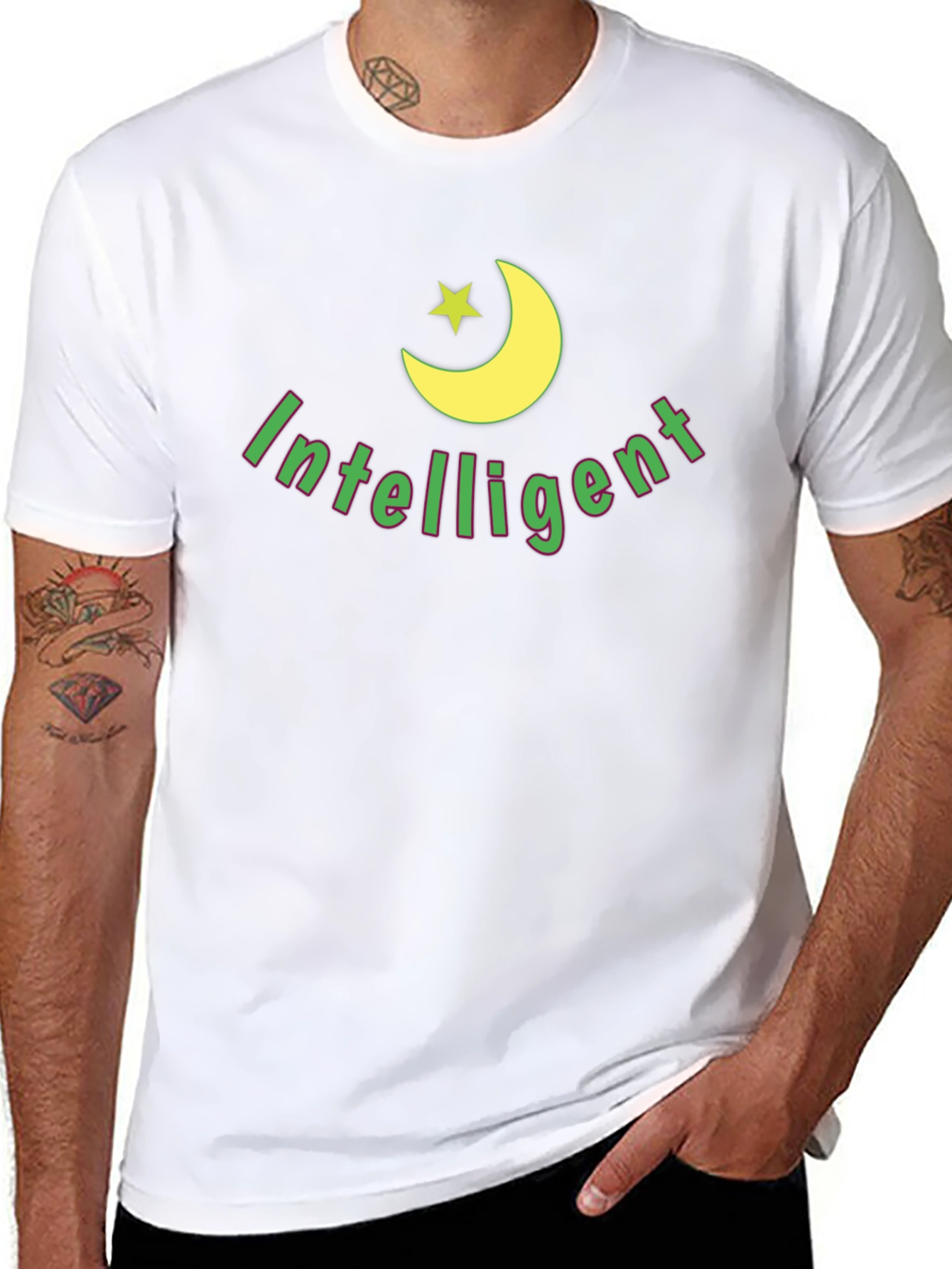Intelligent Moon Star Graphic Black T-Shirt