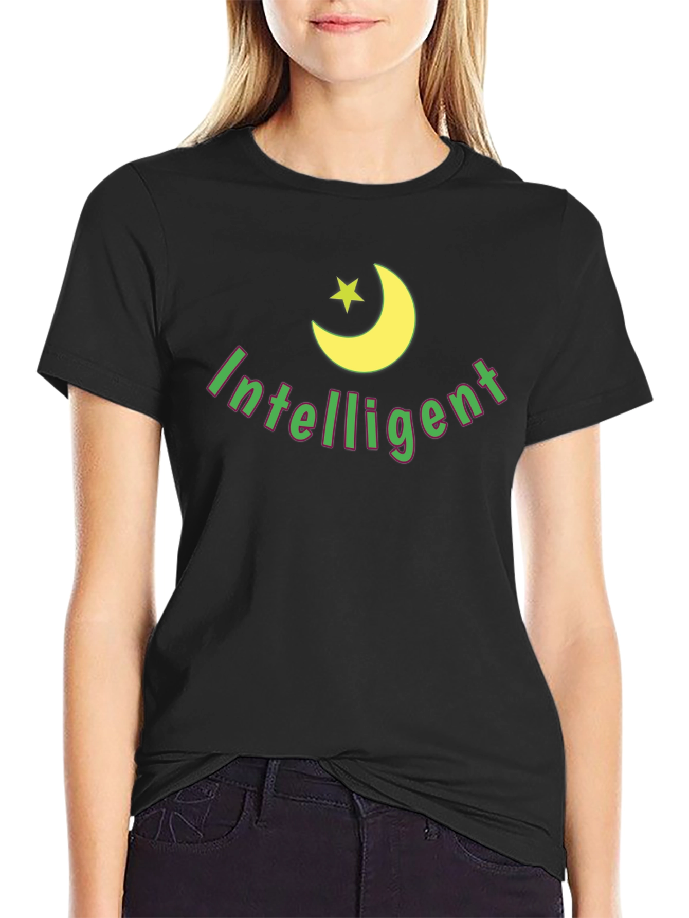 Intelligent Moon Star Graphic Black T-Shirt