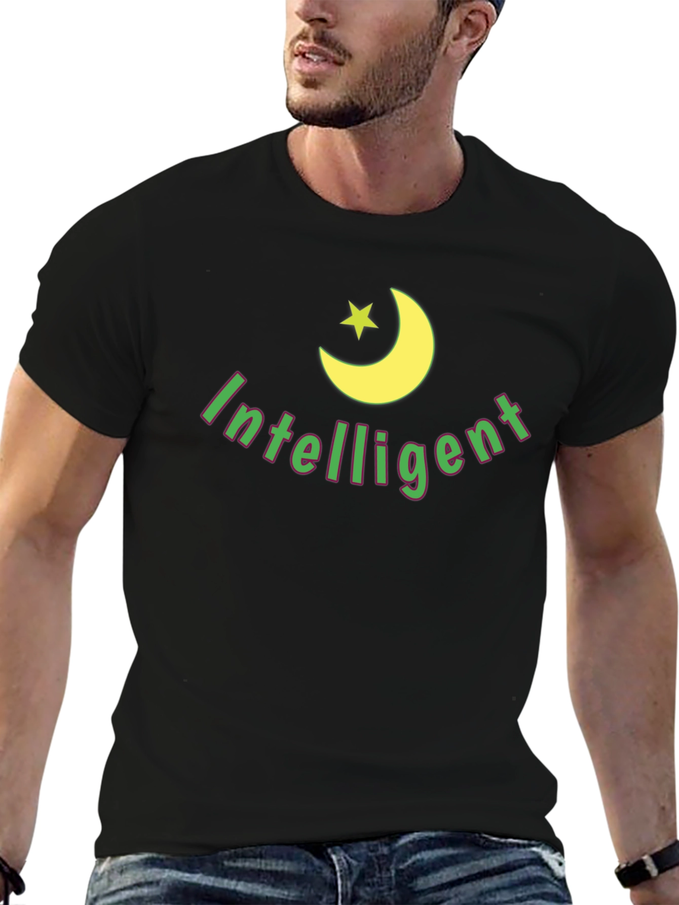 Intelligent Moon Star Graphic Black T-Shirt
