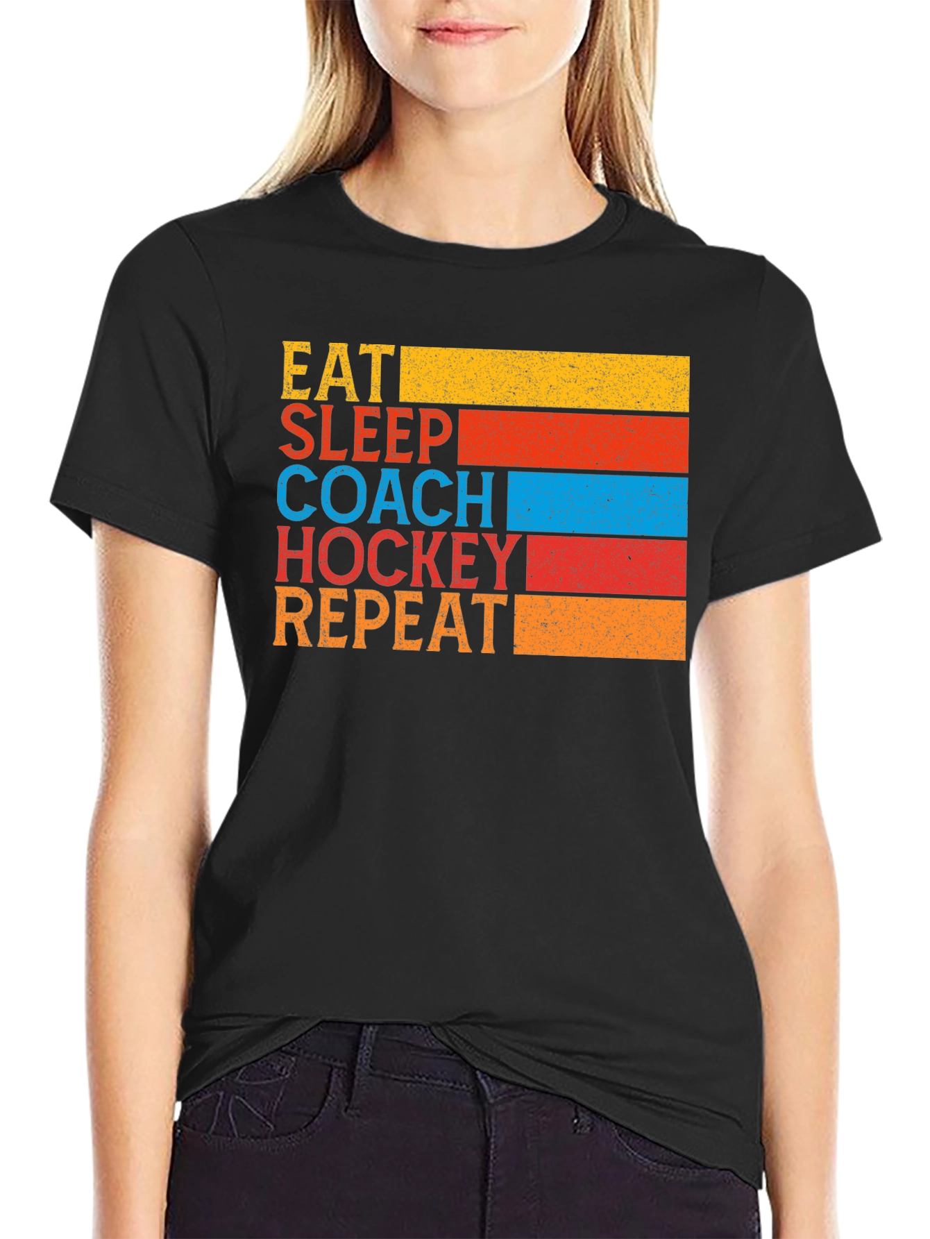 Eat Sleep Coach Hockey Repeat Graphic Tee