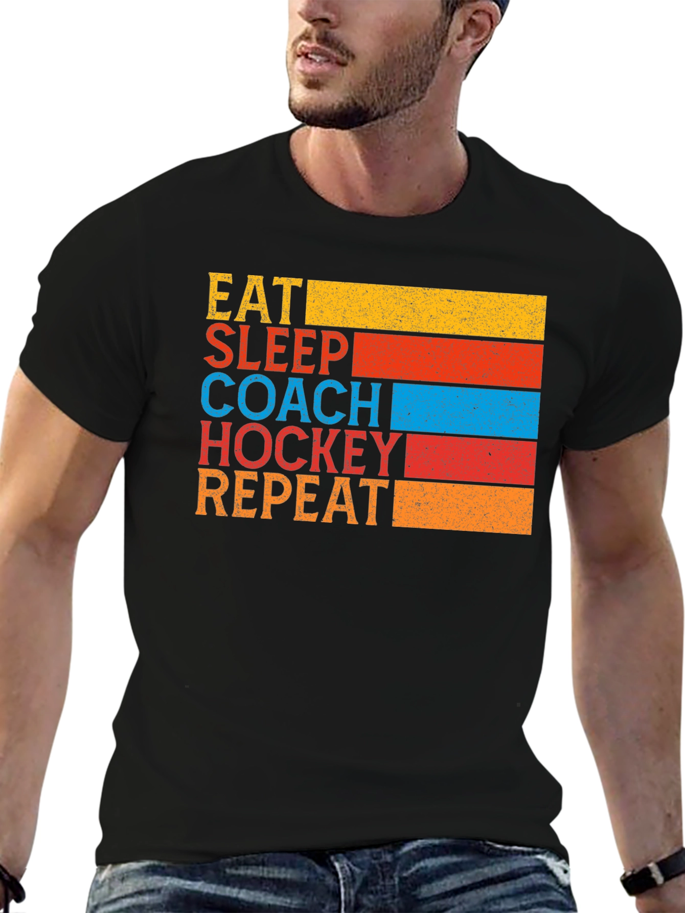 Eat Sleep Coach Hockey Repeat Graphic Tee