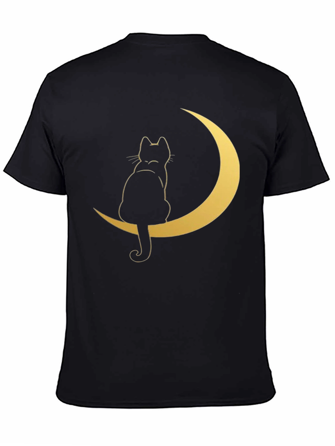 Cat on Moon Graphic Tee - Stylish Black T-Shirt