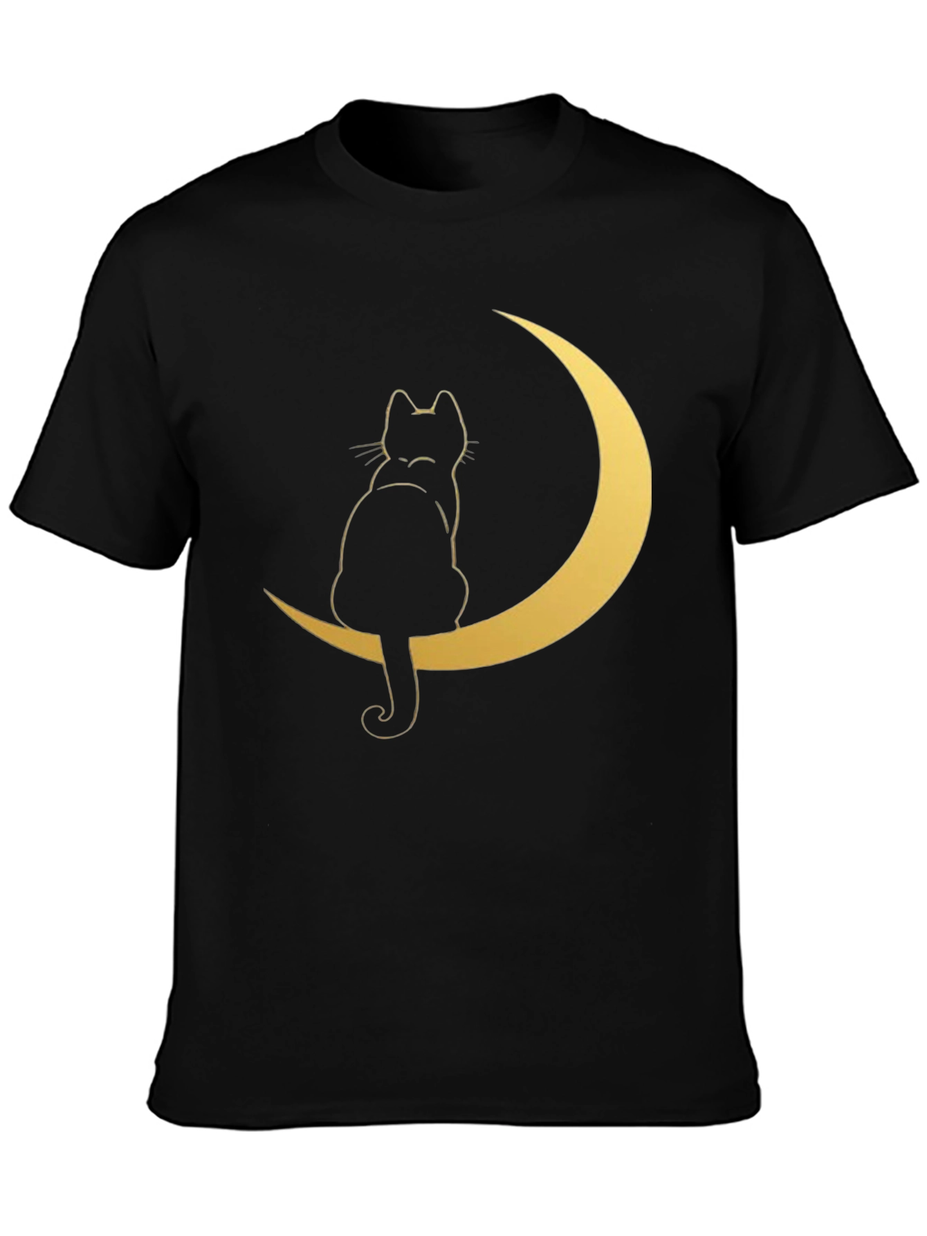 Cat on Moon Graphic Tee - Stylish Black T-Shirt