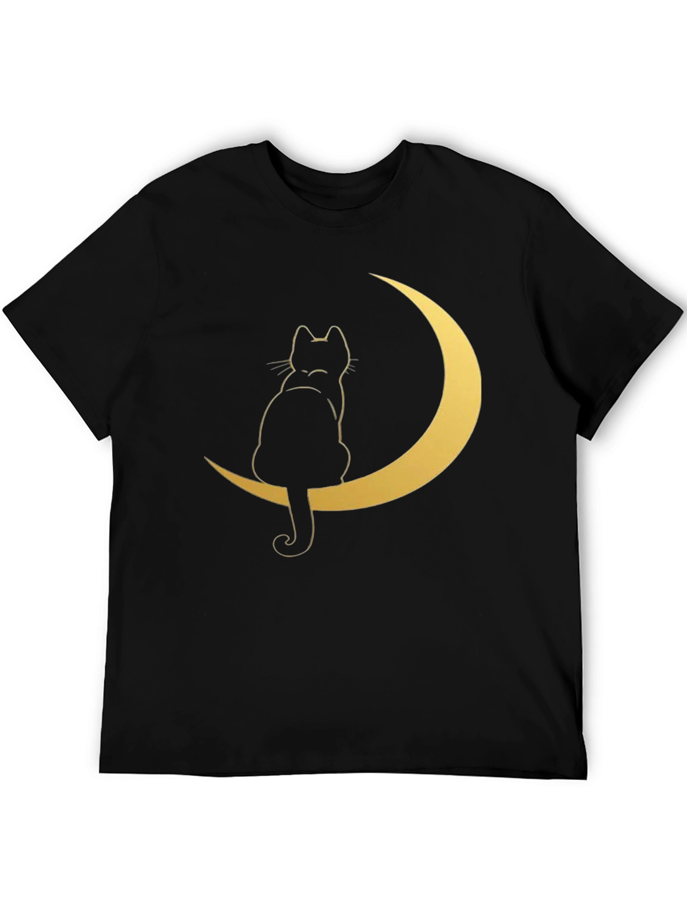 Cat on Moon Graphic Tee - Stylish Black T-Shirt