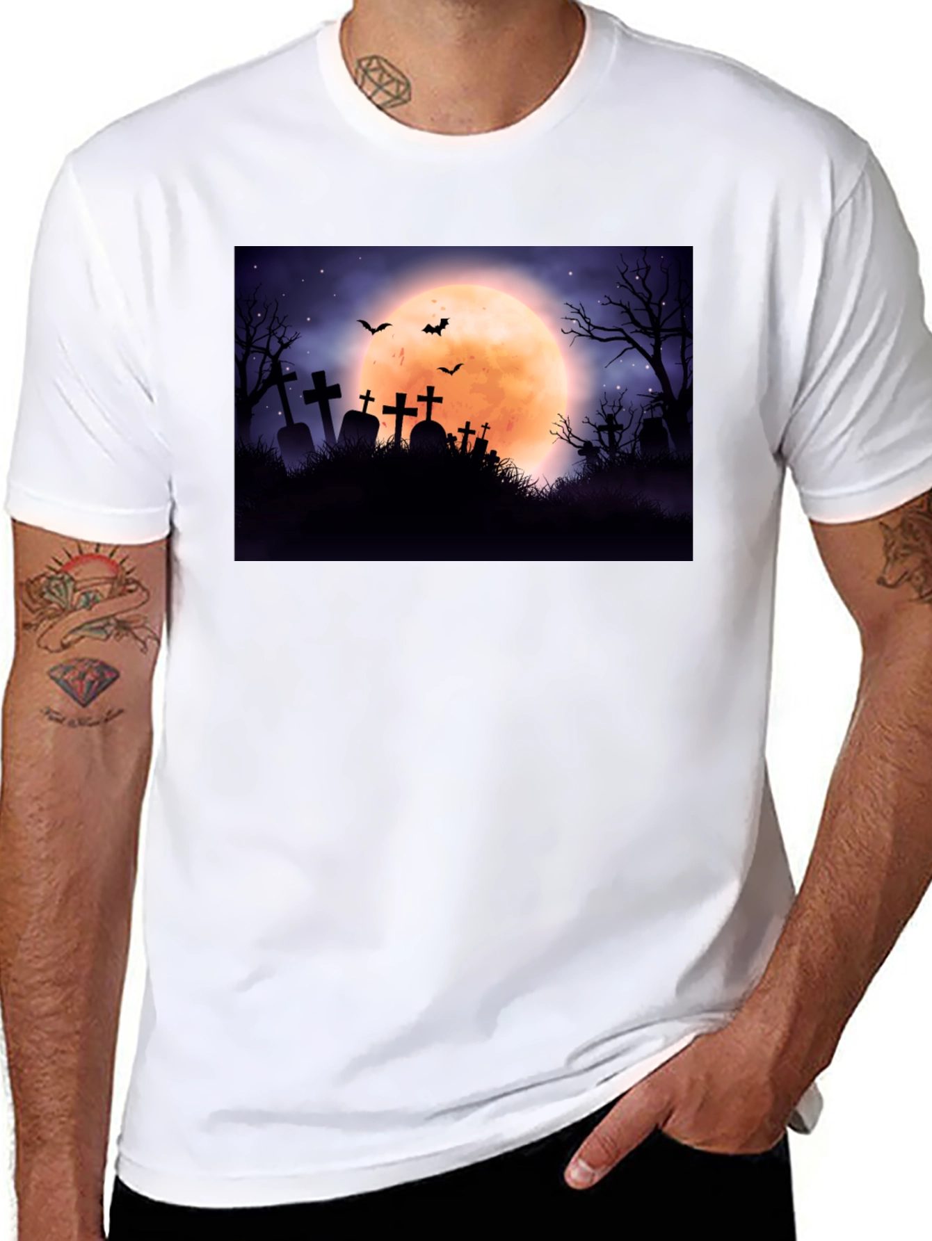 Spooky Cemetery Moon Halloween Graphic Tee