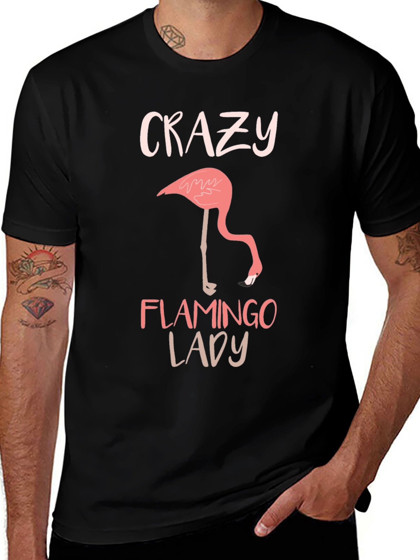 Crazy Flamingo Lady Black T-Shirt