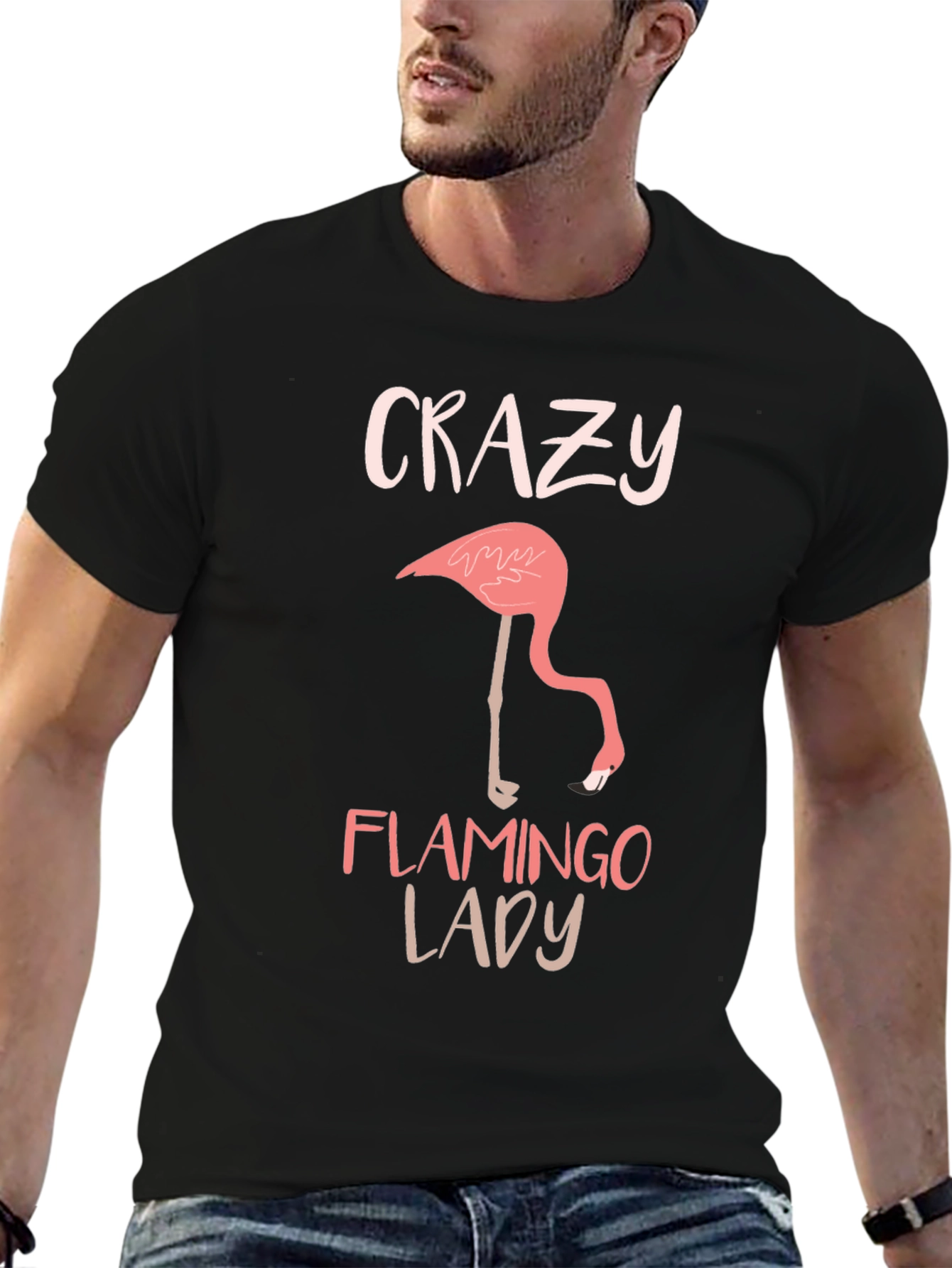 Crazy Flamingo Lady Black T-Shirt