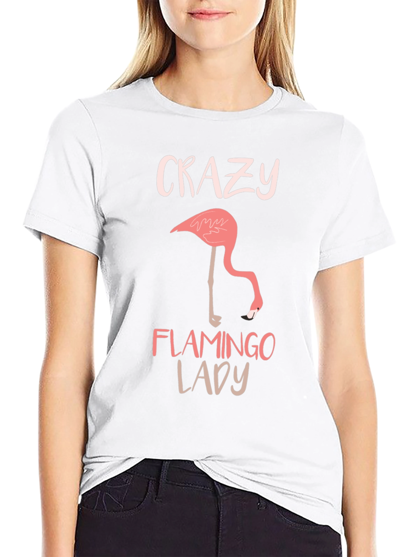 Crazy Flamingo Lady Black T-Shirt
