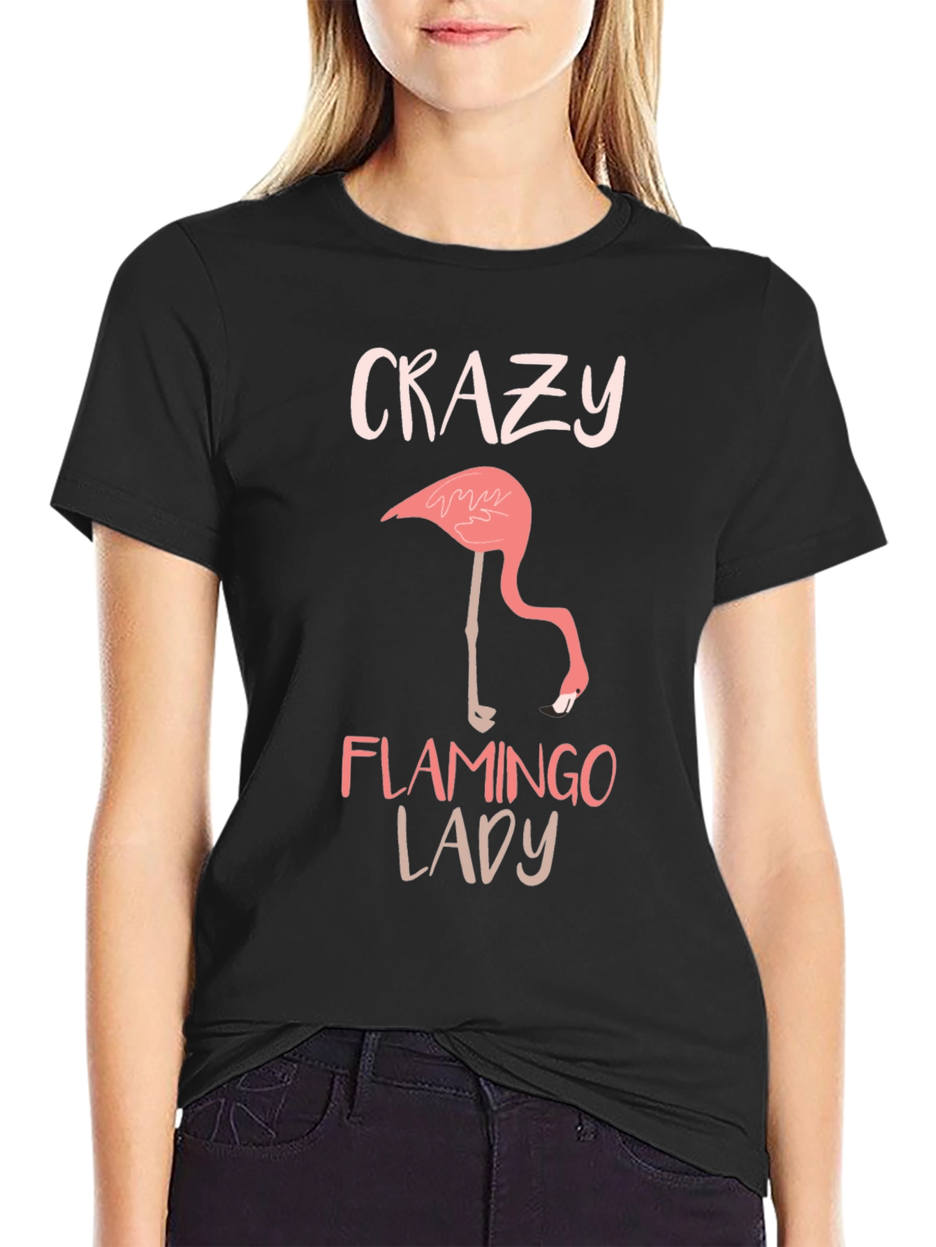 Crazy Flamingo Lady Black T-Shirt