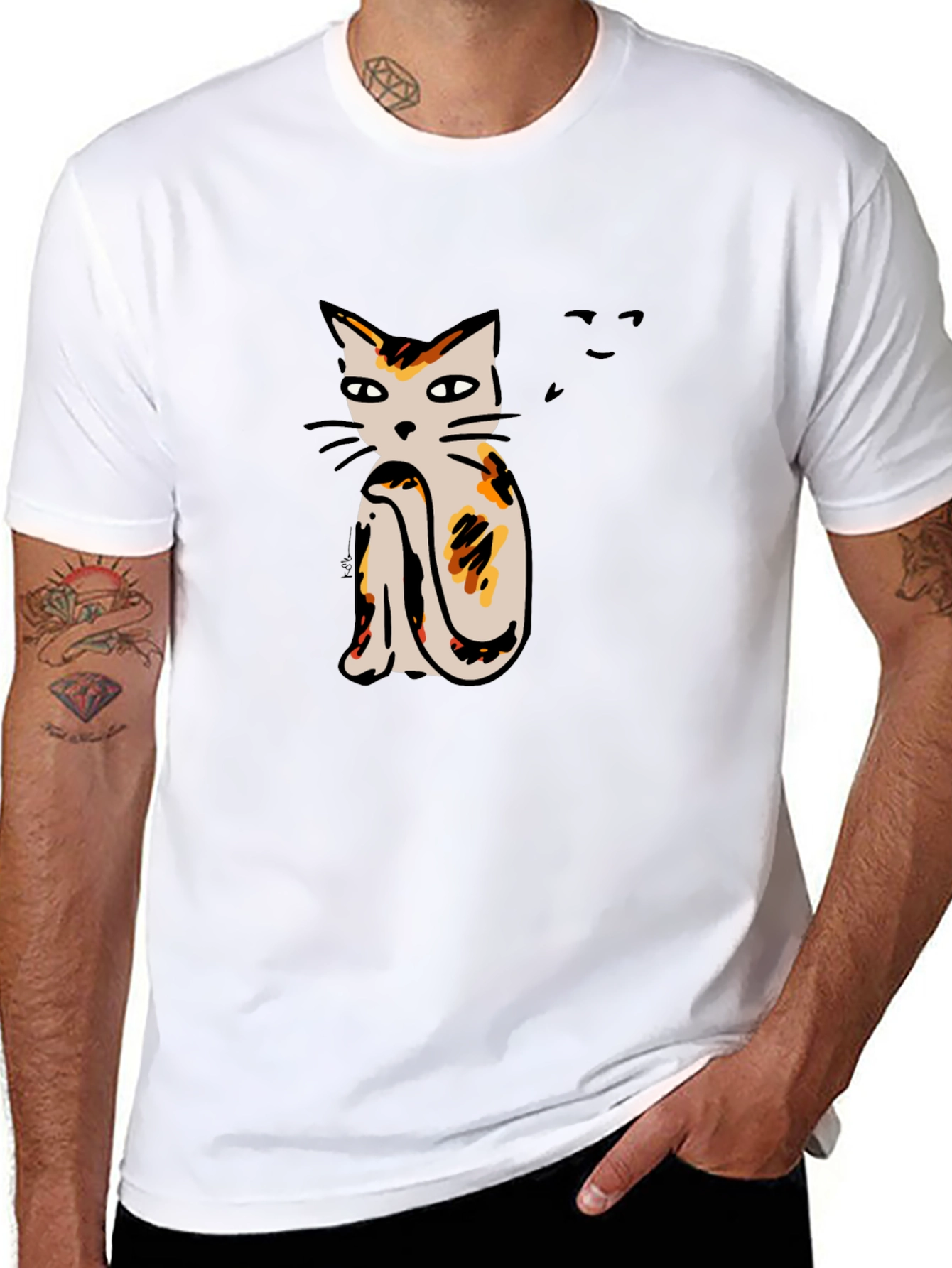 Cat Print Black T-Shirt