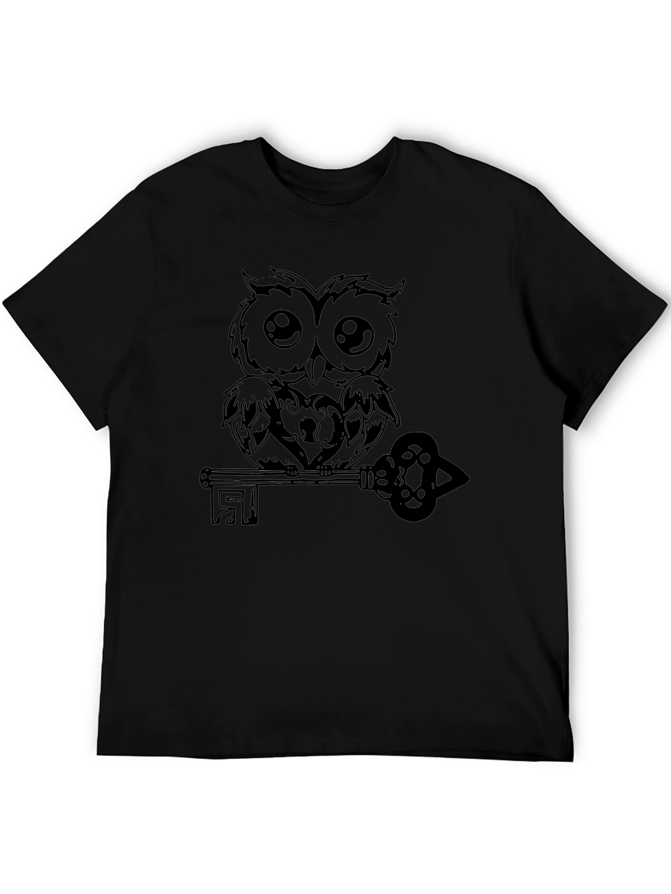 Owl and Key Graphic Black T-Shirt
