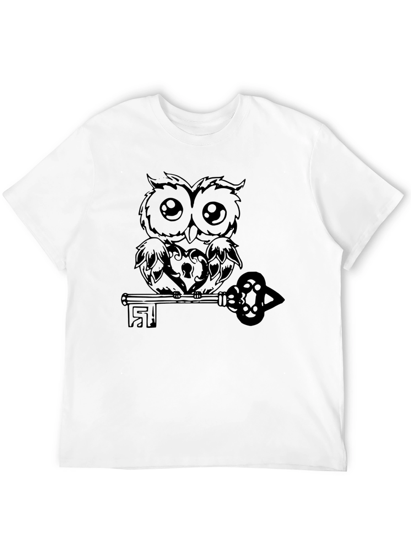Owl and Key Graphic Black T-Shirt