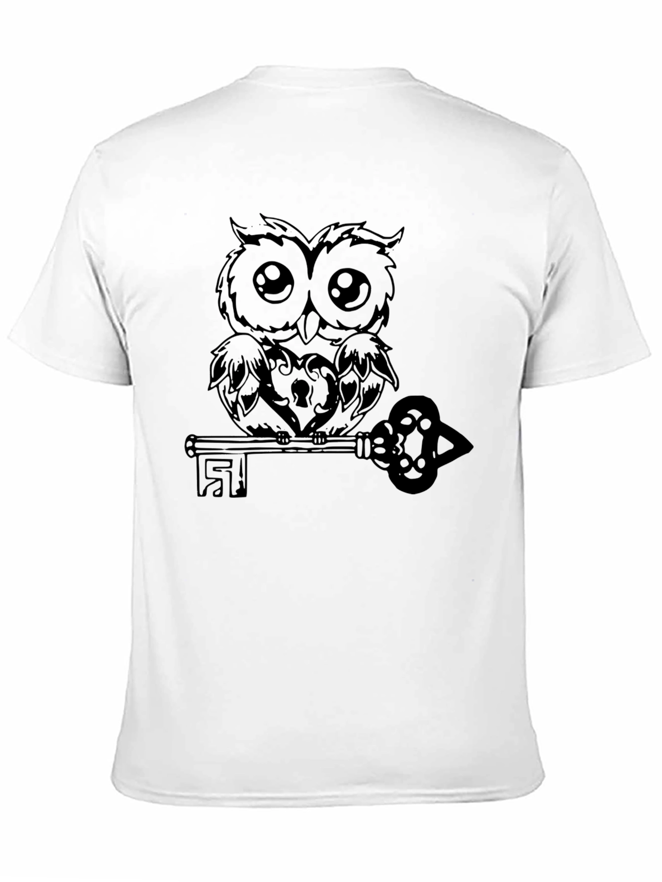 Owl and Key Graphic Black T-Shirt