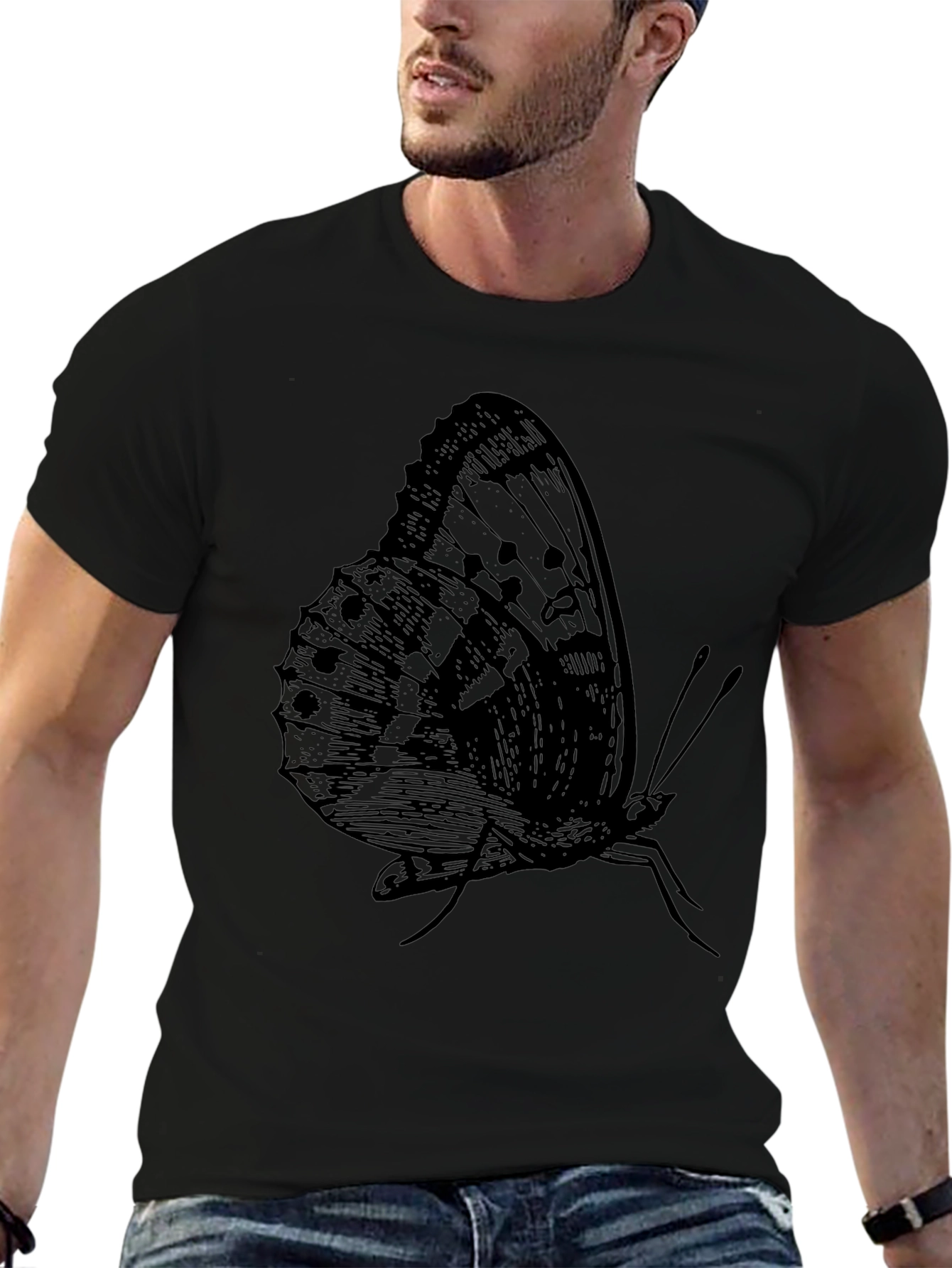 Butterfly Graphic Print Black T-Shirt for Men
