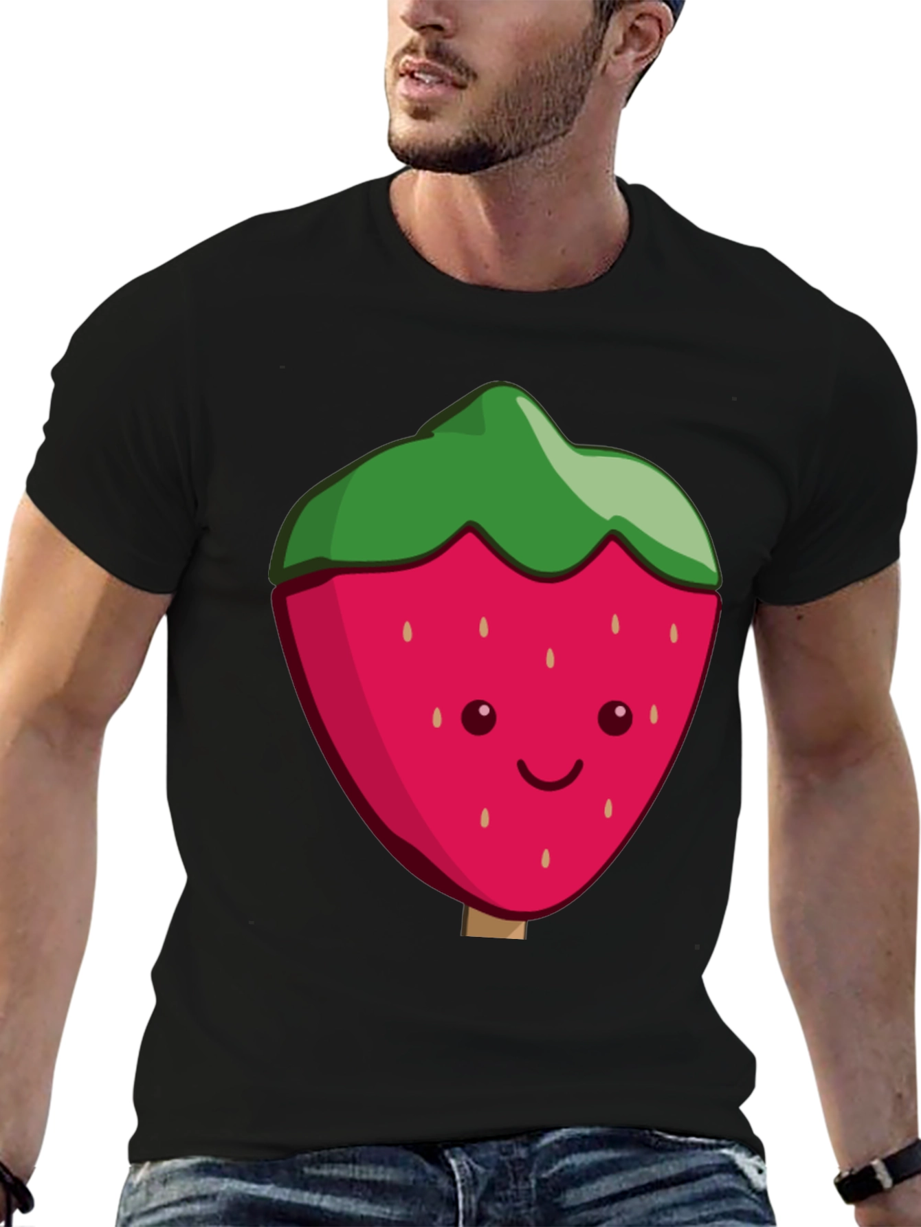 Cute Strawberry Graphic Black T-Shirt