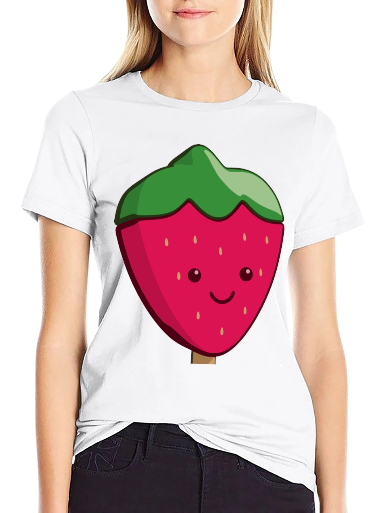 Cute Strawberry Graphic Black T-Shirt