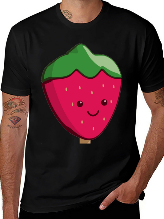 Cute Strawberry Graphic Black T-Shirt