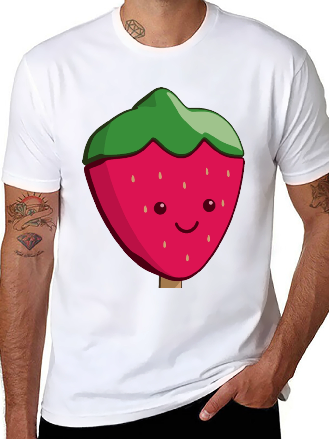 Cute Strawberry Graphic Black T-Shirt