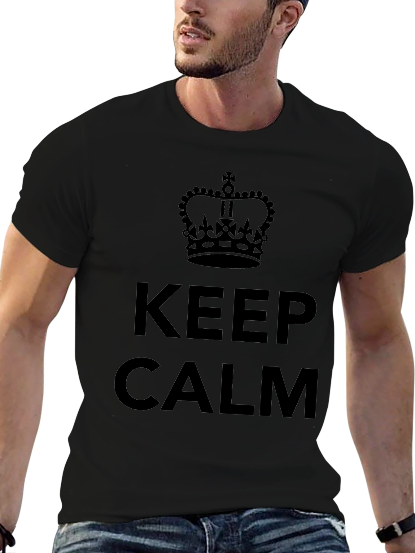 Keep Calm Graphic T-Shirt - Black Crew Neck Tee