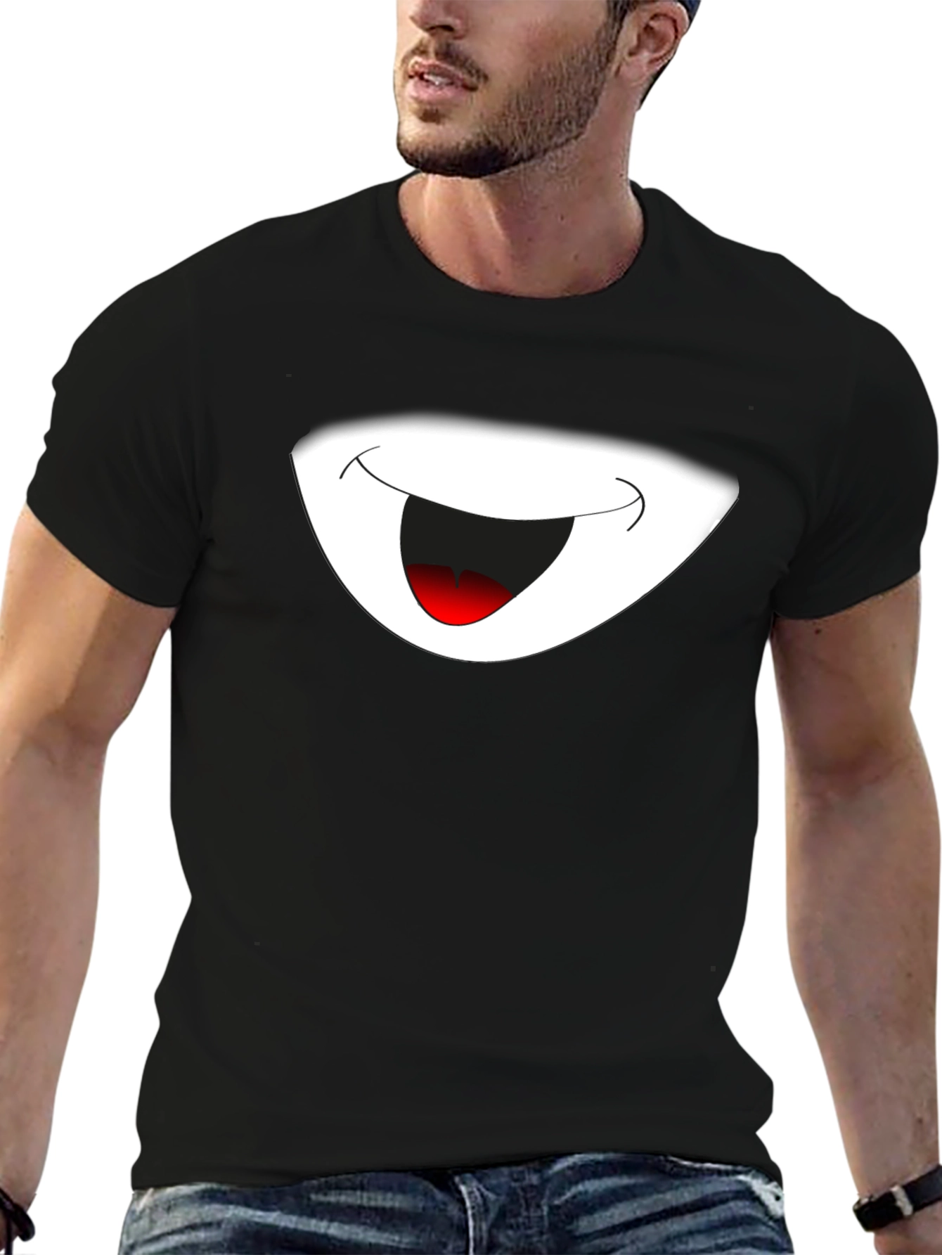 Cartoon Smile Graphic Black T-Shirt