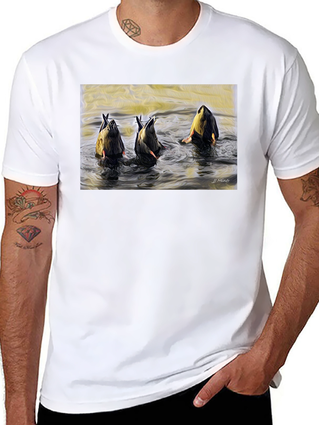 Diving Duck Art T-Shirt - Unique Nature Tee