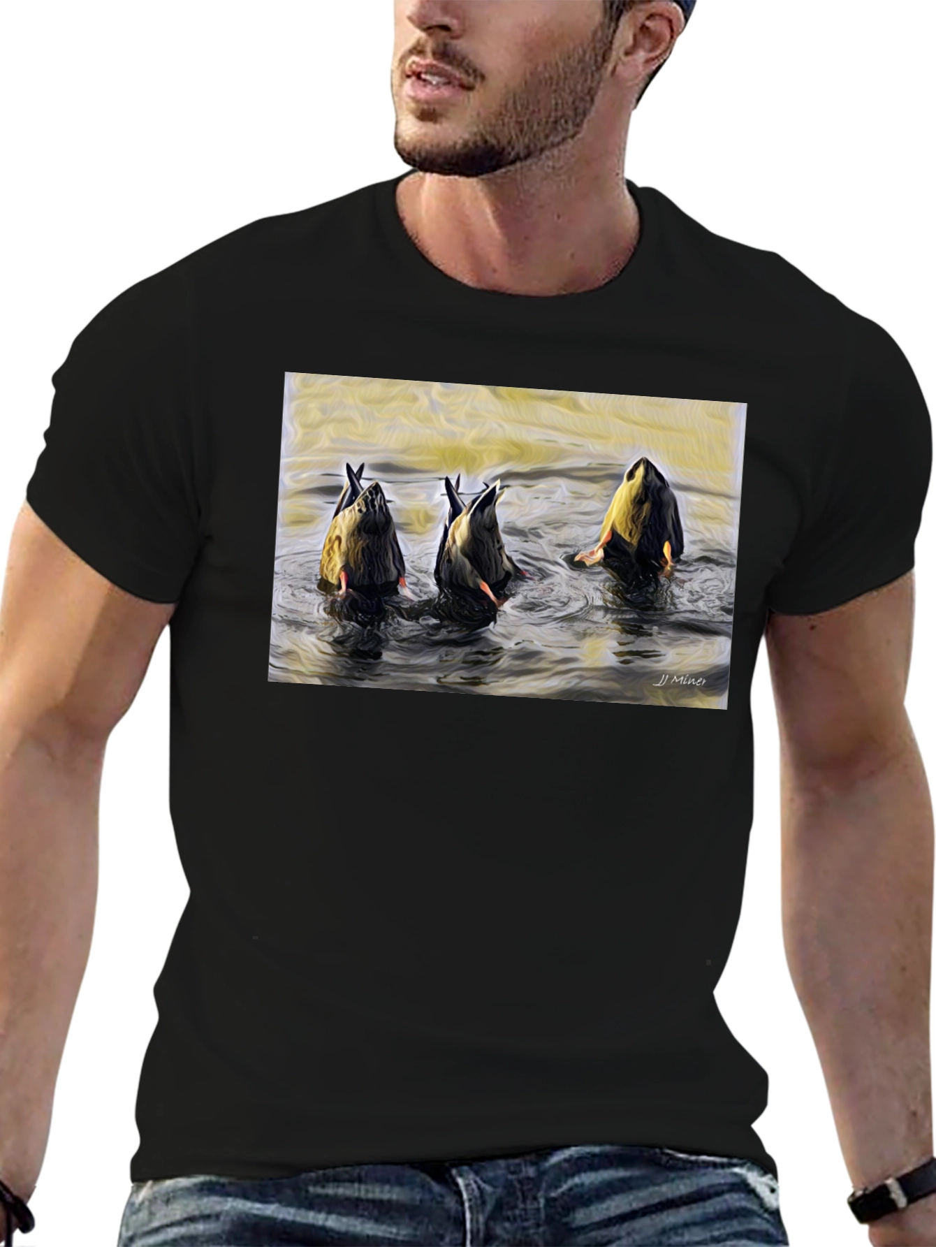 Diving Duck Art T-Shirt - Unique Nature Tee