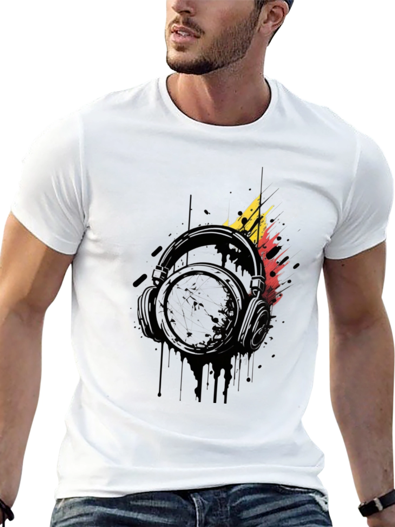 Abstract Headphones Graphic Black T-Shirt