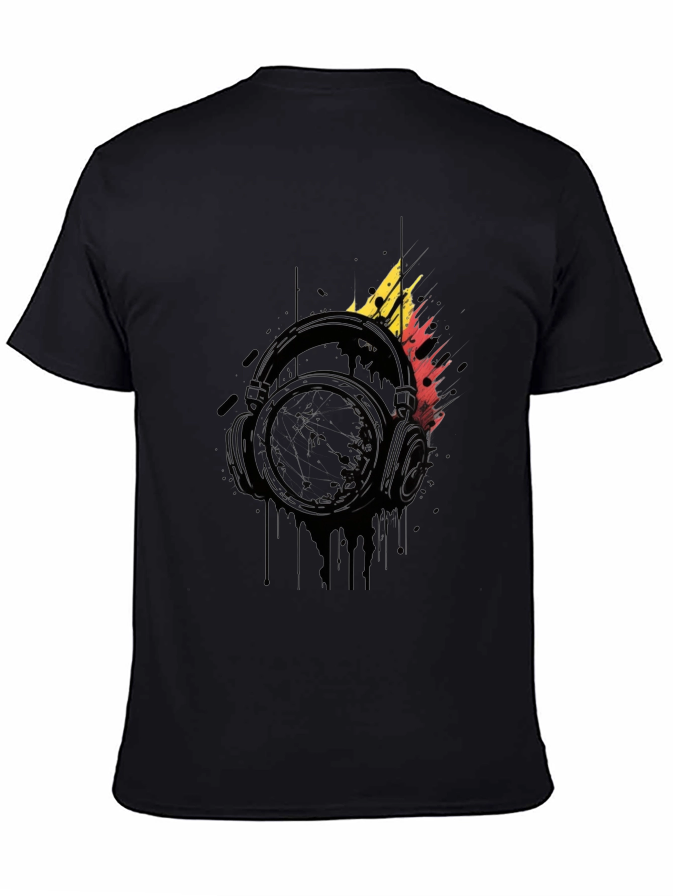 Abstract Headphones Graphic Black T-Shirt