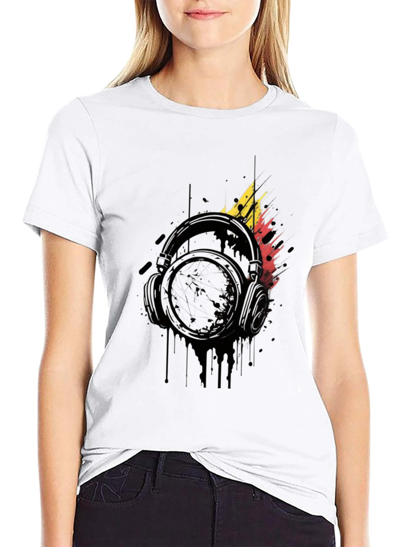 Abstract Headphones Graphic Black T-Shirt