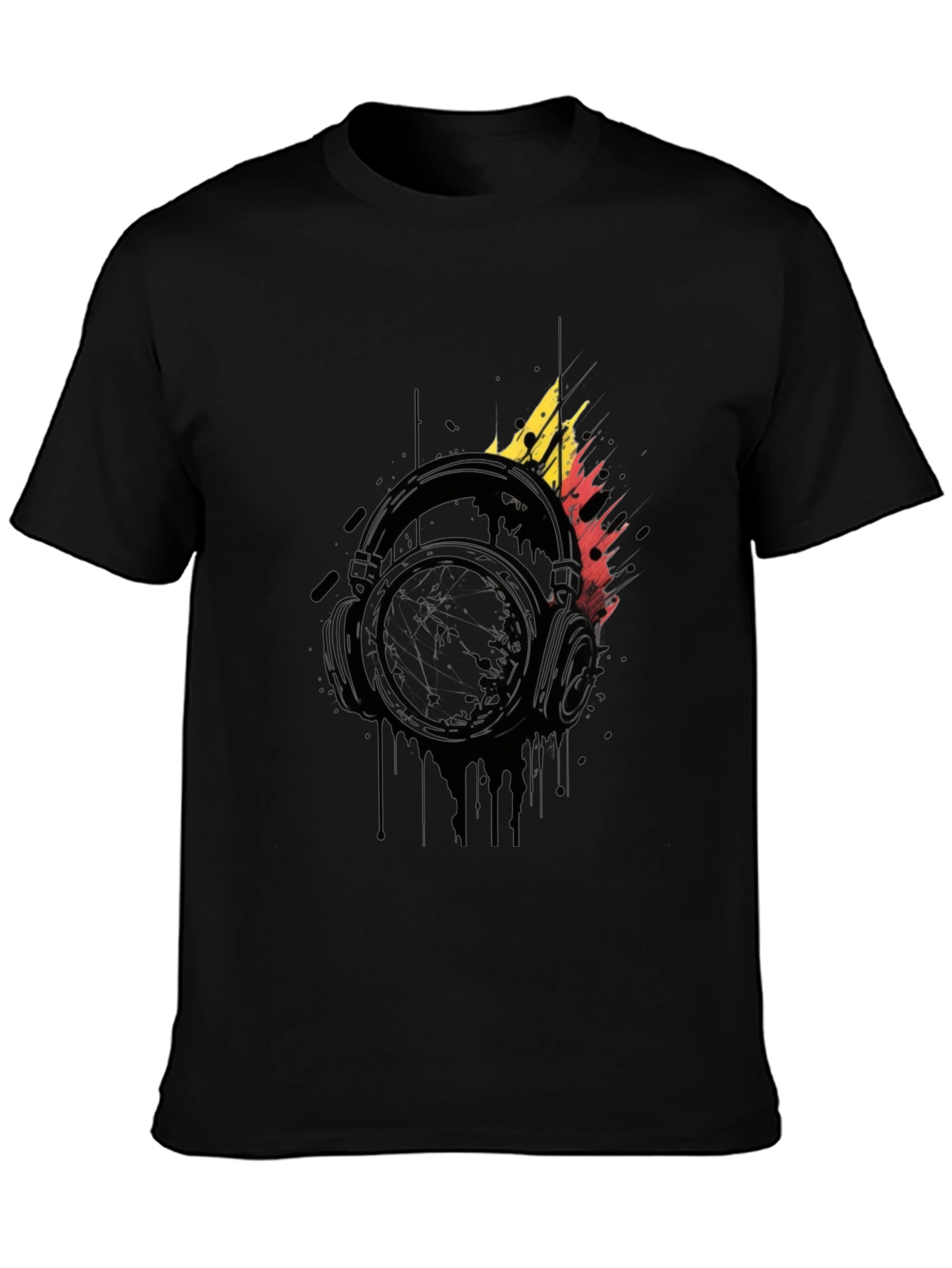 Abstract Headphones Graphic Black T-Shirt