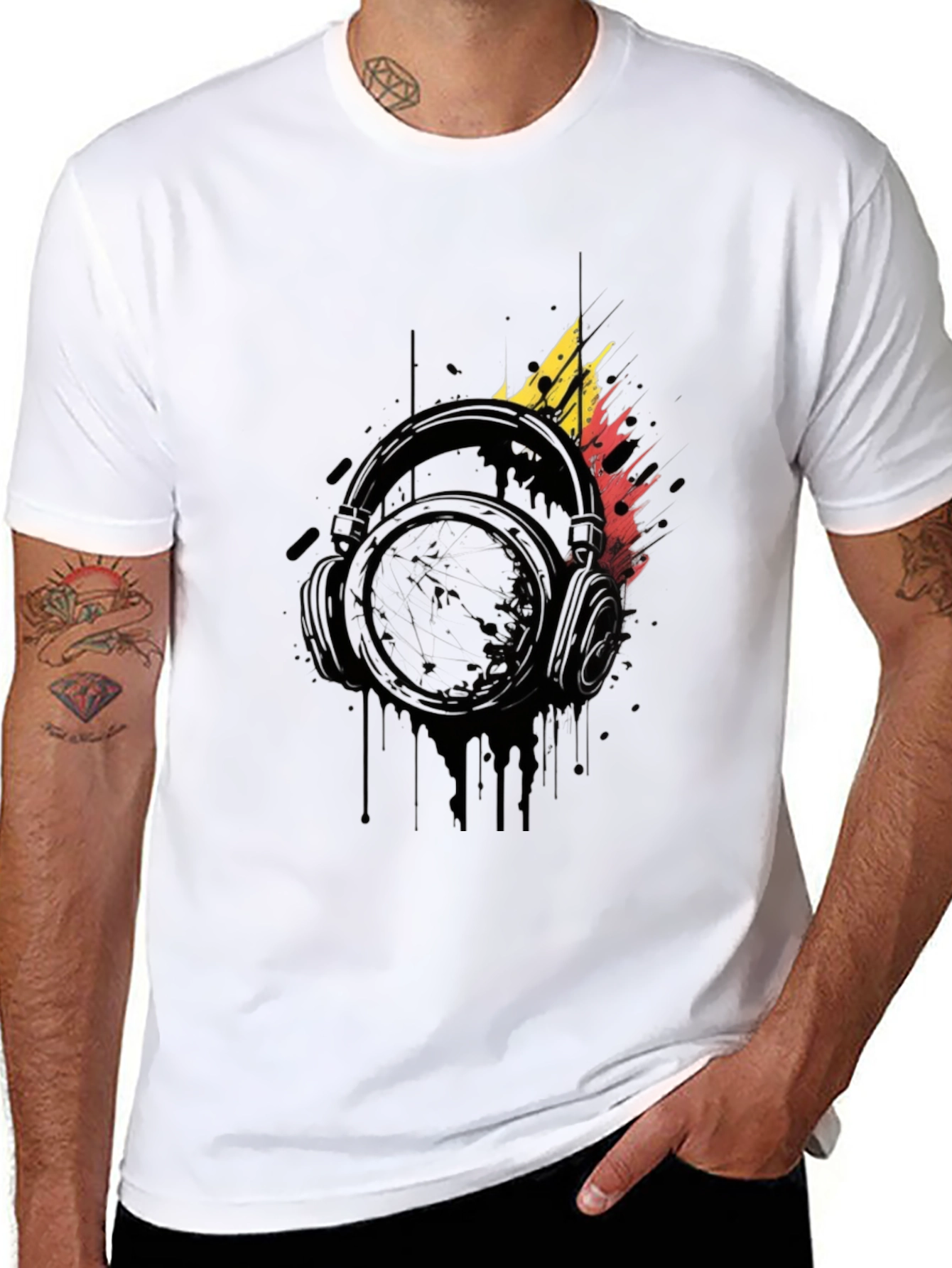 Abstract Headphones Graphic Black T-Shirt