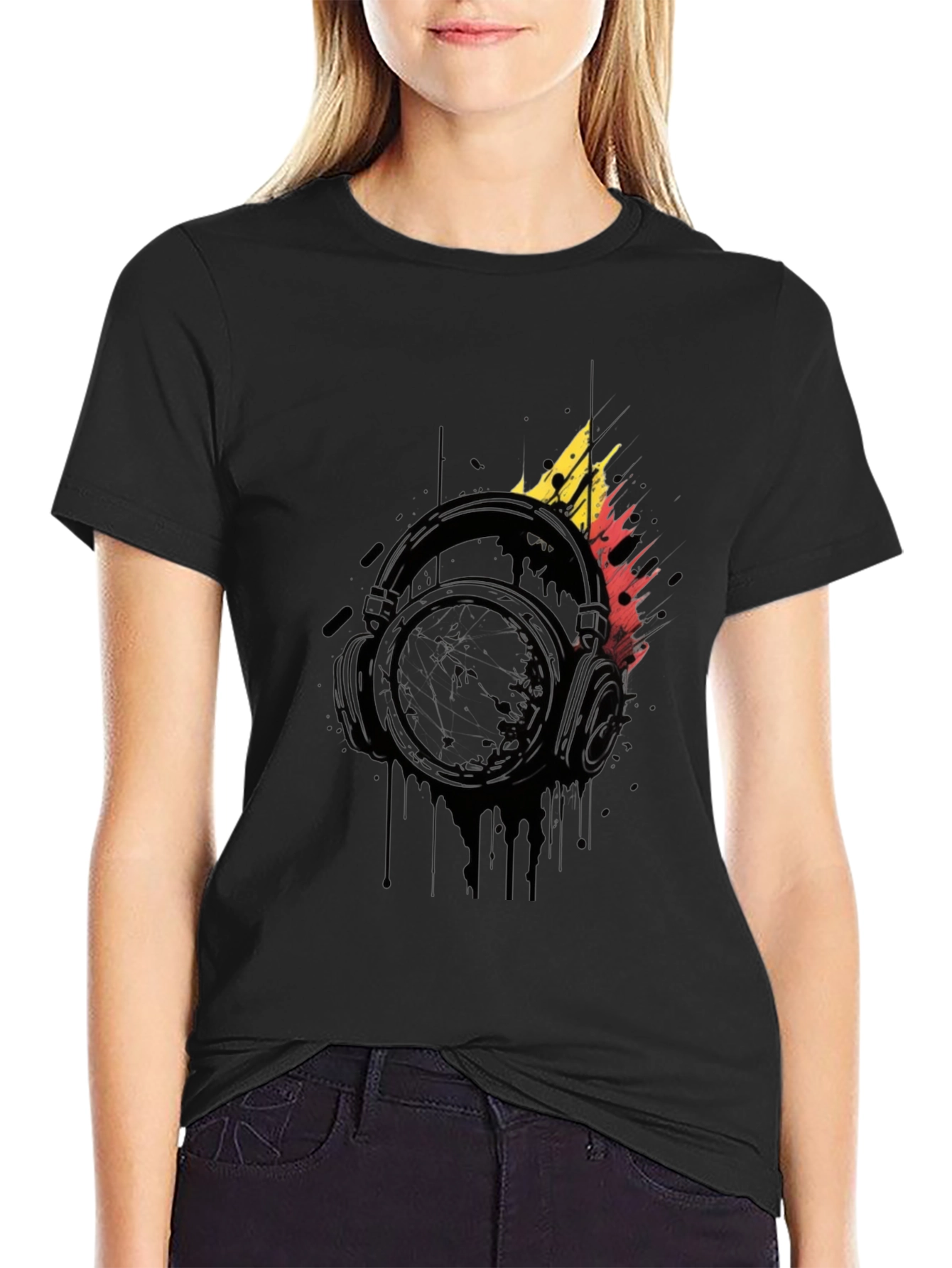 Abstract Headphones Graphic Black T-Shirt