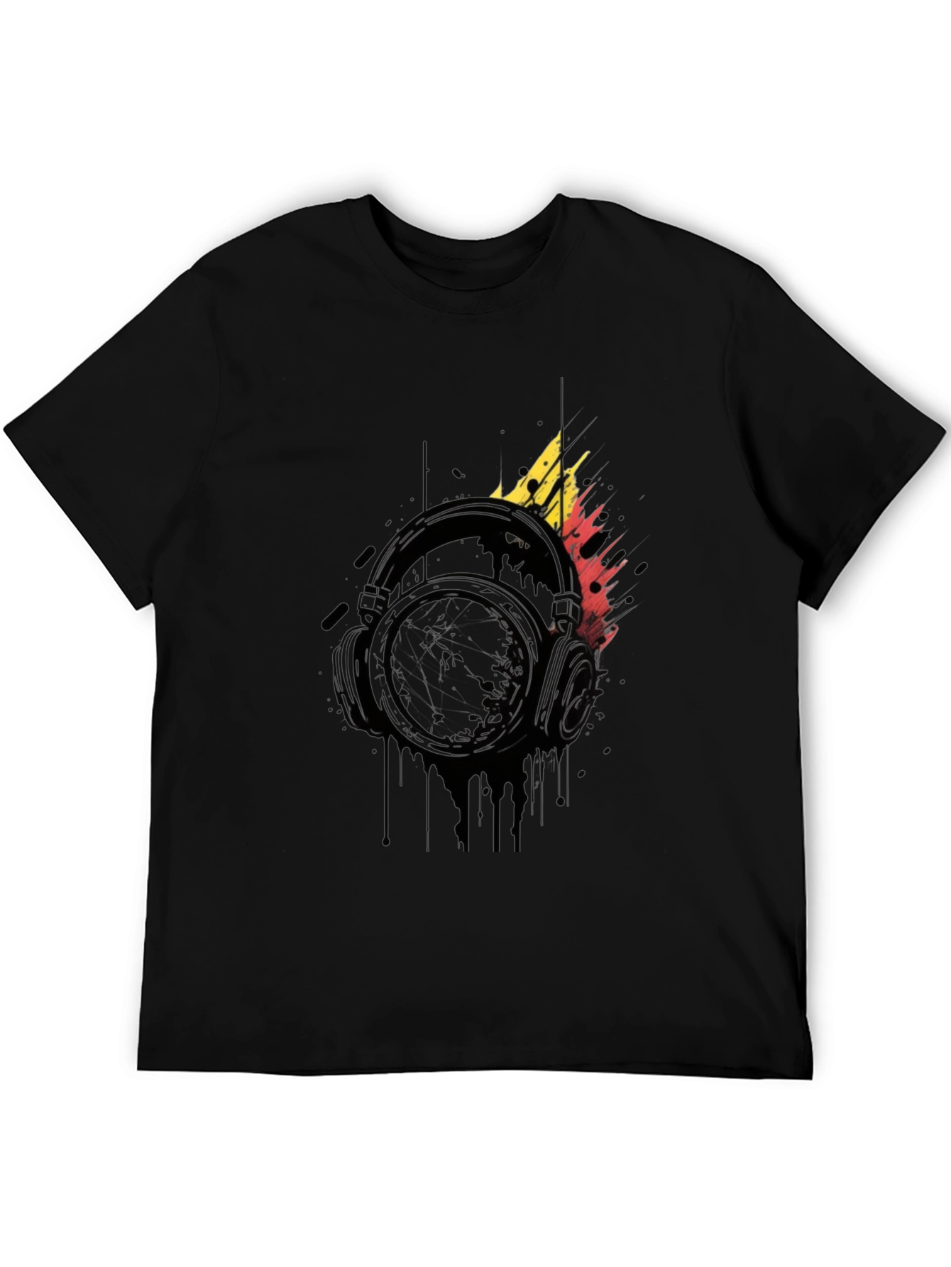 Abstract Headphones Graphic Black T-Shirt
