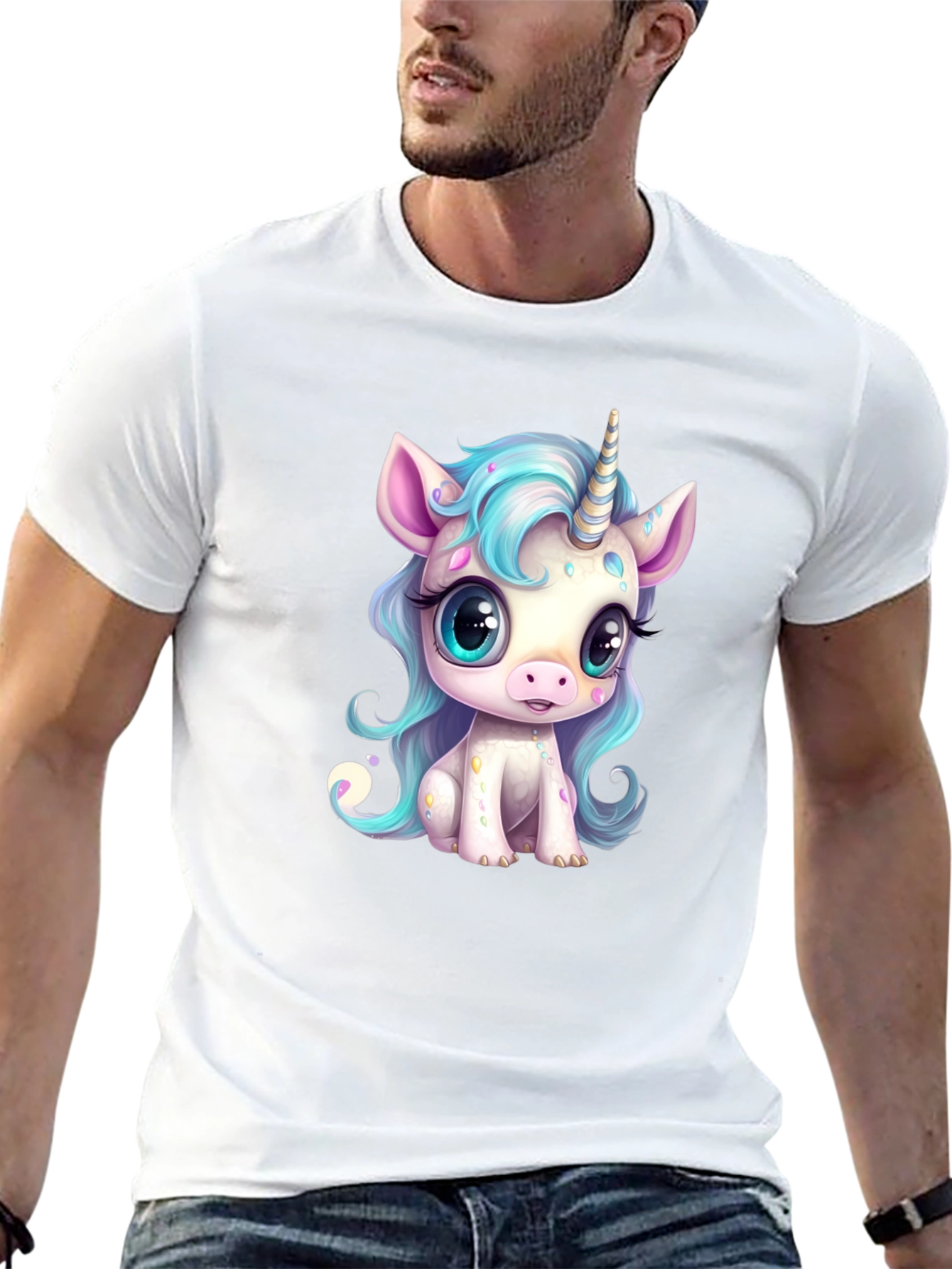 Cute Cartoon Unicorn Graphic Black T-Shirt