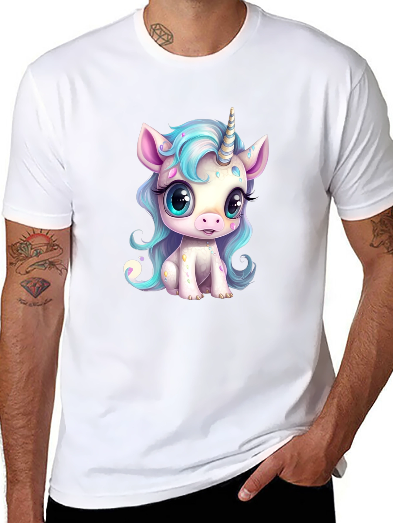 Cute Cartoon Unicorn Graphic Black T-Shirt