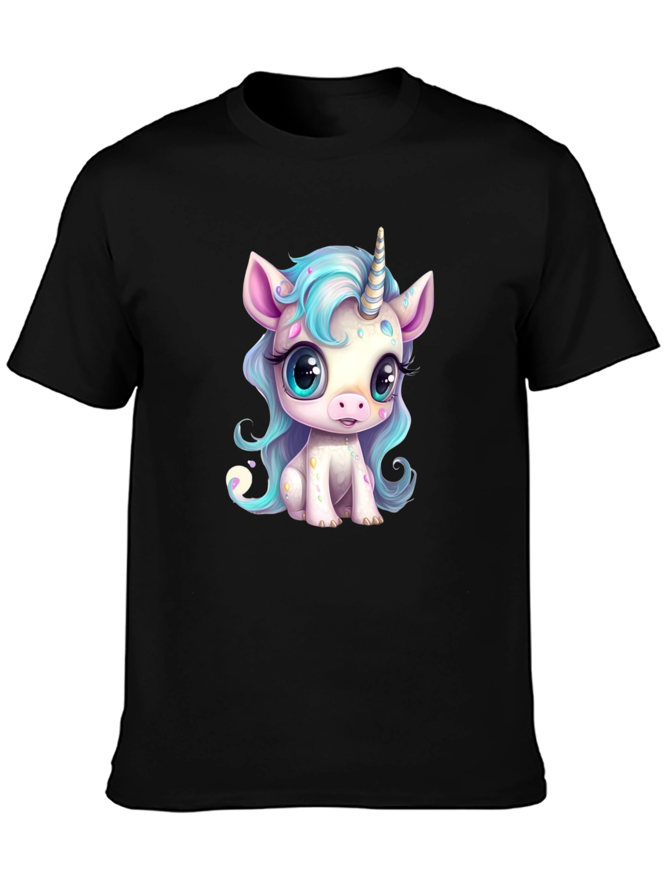 Cute Cartoon Unicorn Graphic Black T-Shirt