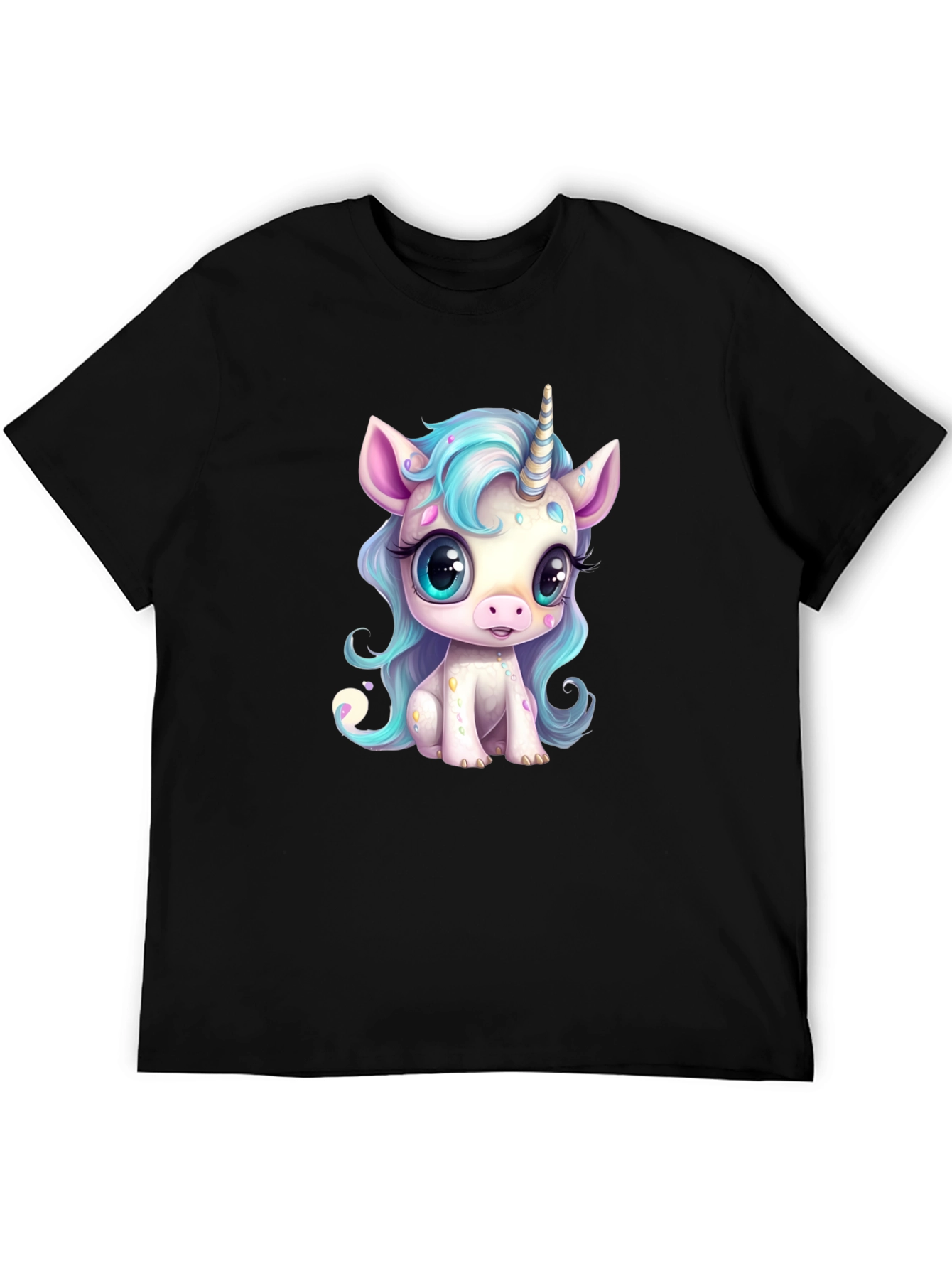 Cute Cartoon Unicorn Graphic Black T-Shirt