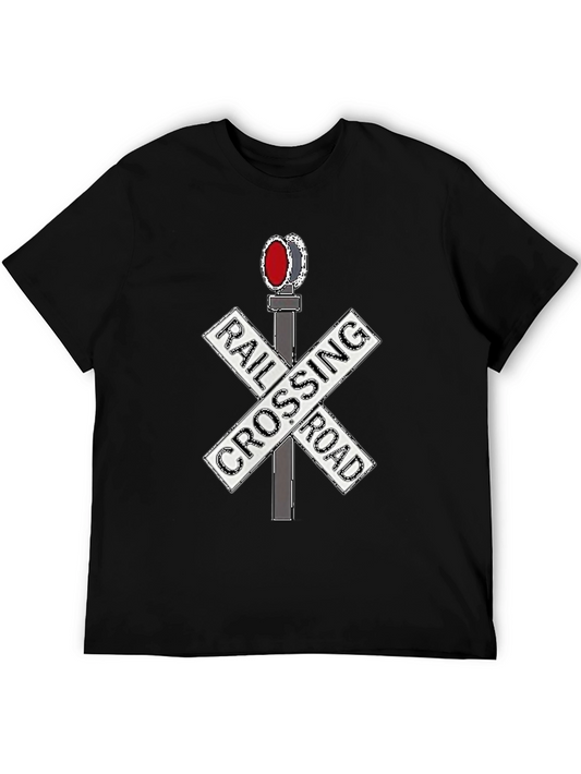 Railroad Crossing Sign Black T-Shirt