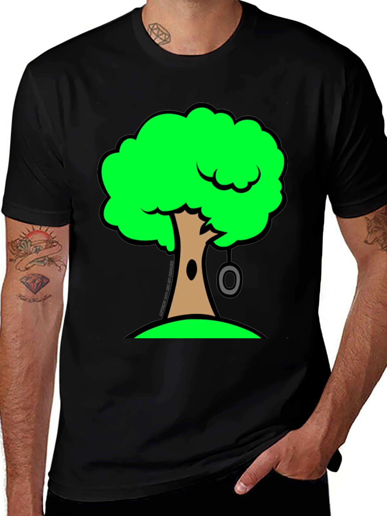 Cartoon Tree Graphic Black T-Shirt