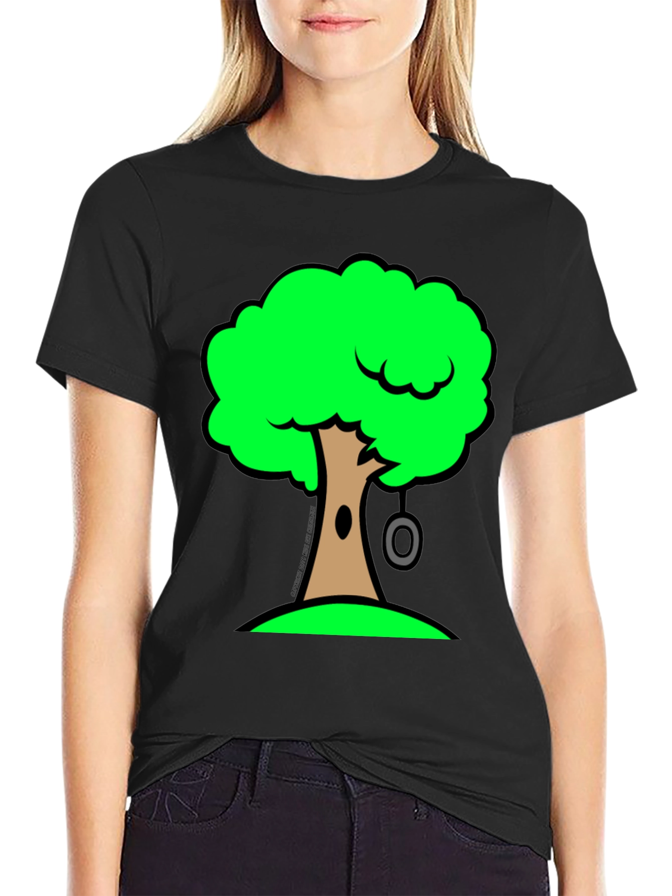 Cartoon Tree Graphic Black T-Shirt