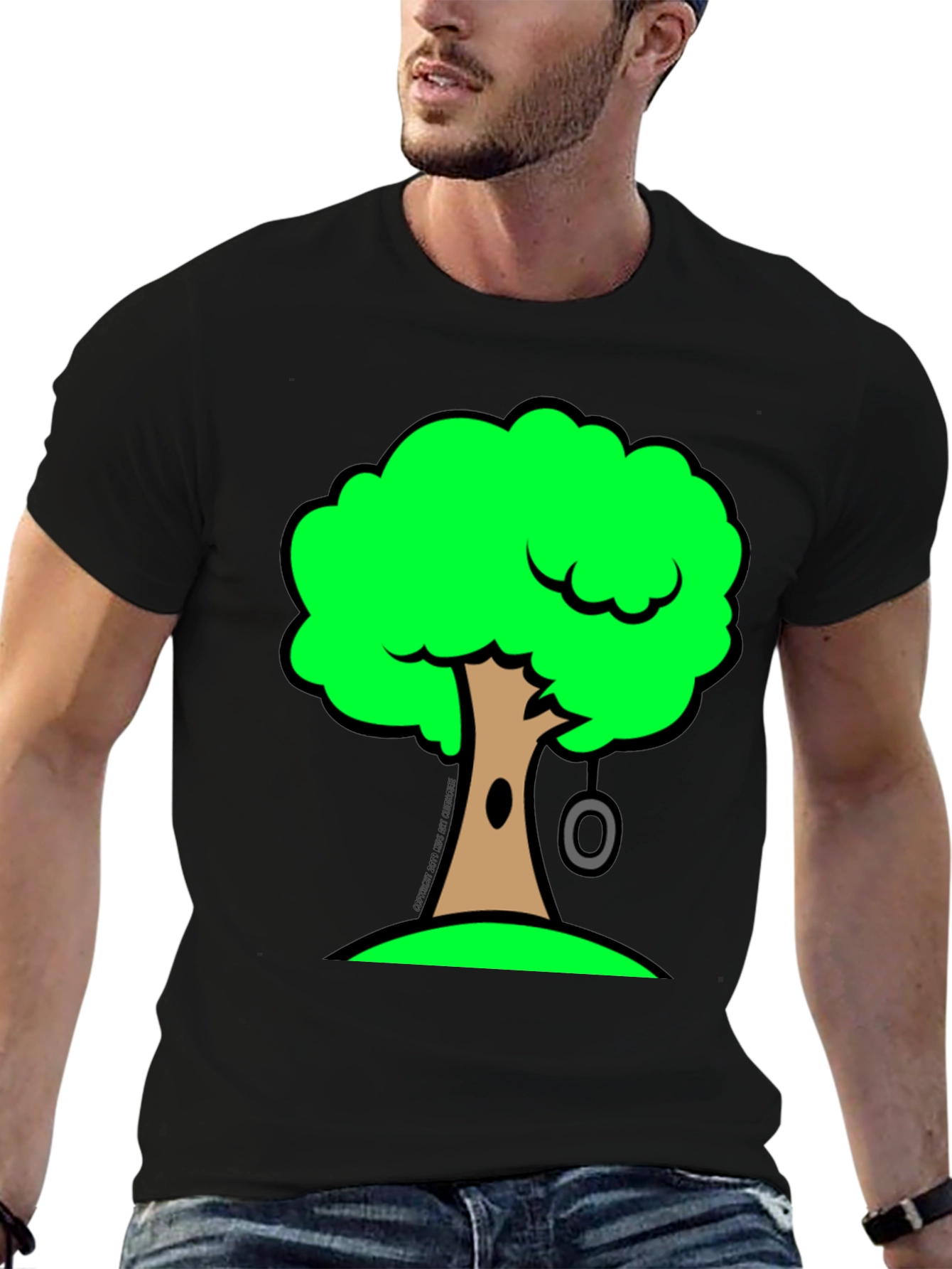 Cartoon Tree Graphic Black T-Shirt