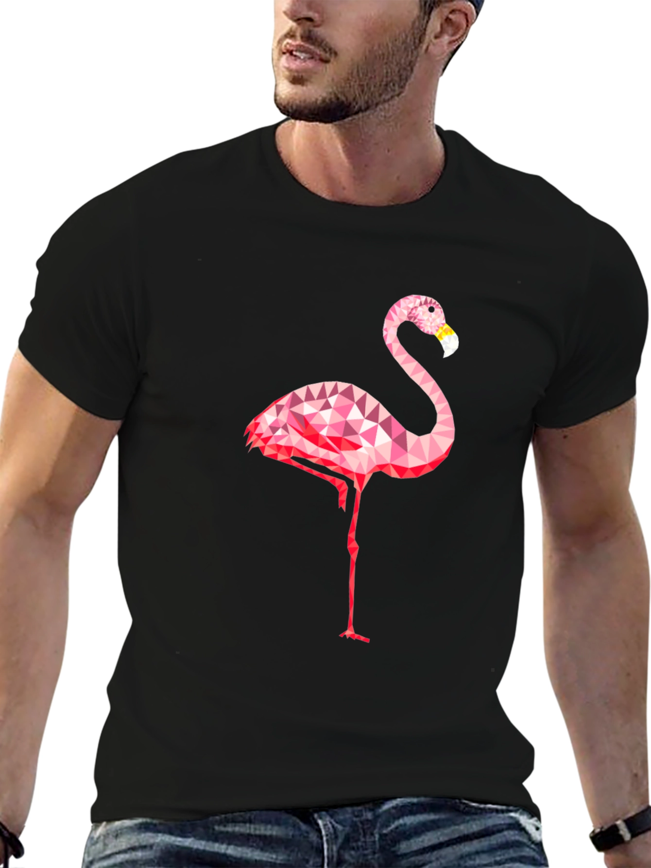 Geometric Flamingo Graphic Tee - Black