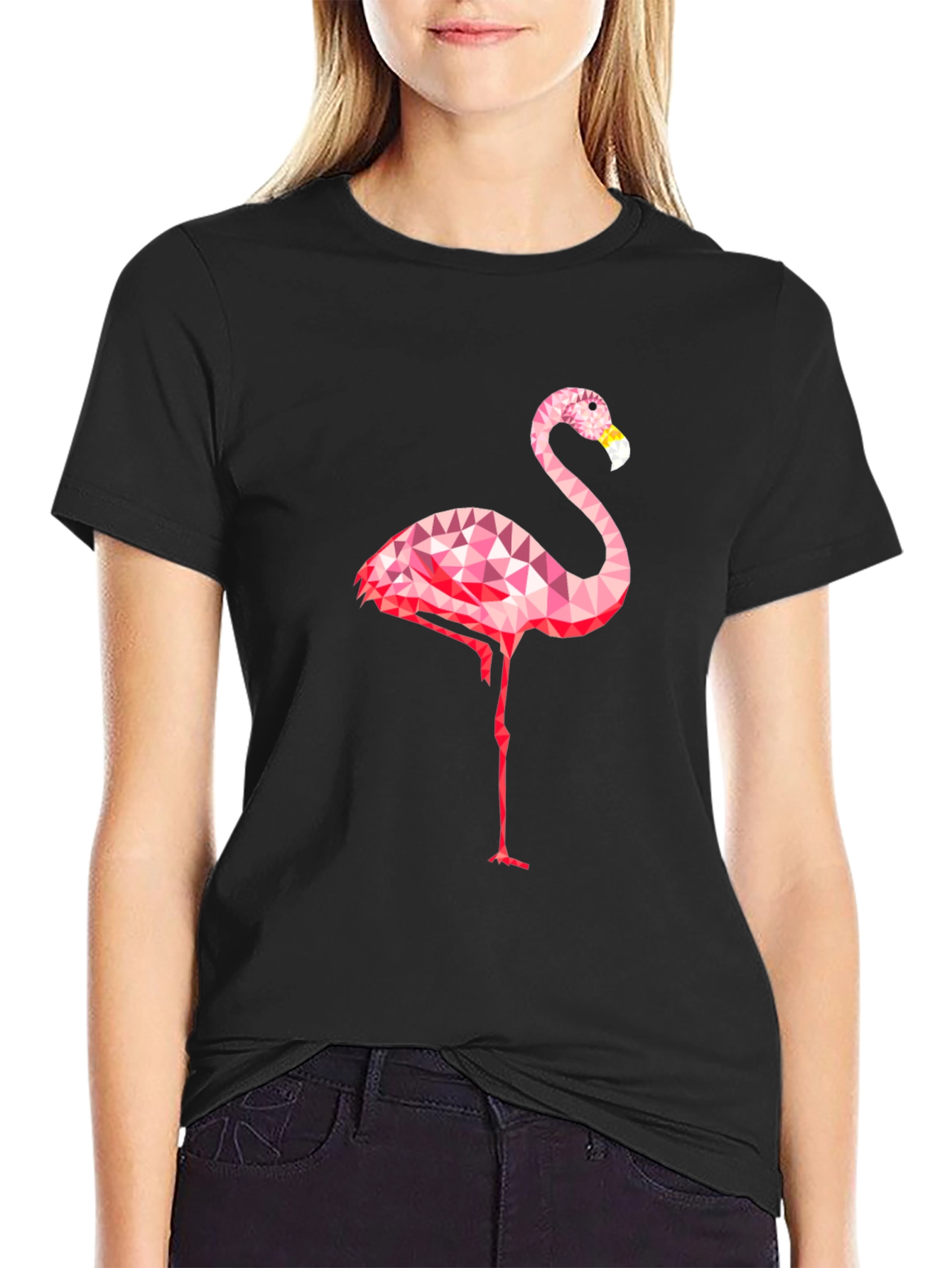 Geometric Flamingo Graphic Tee - Black