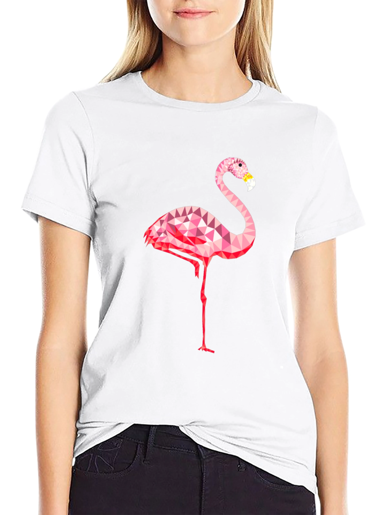 Geometric Flamingo Graphic Tee - Black