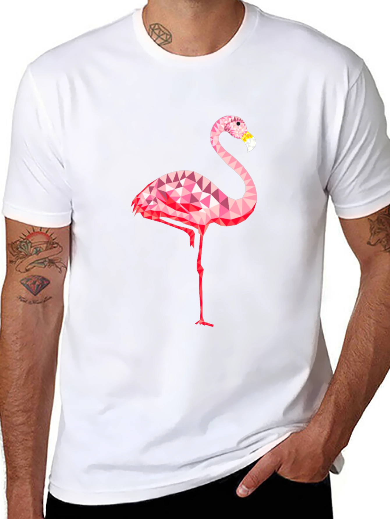 Geometric Flamingo Graphic Tee - Black